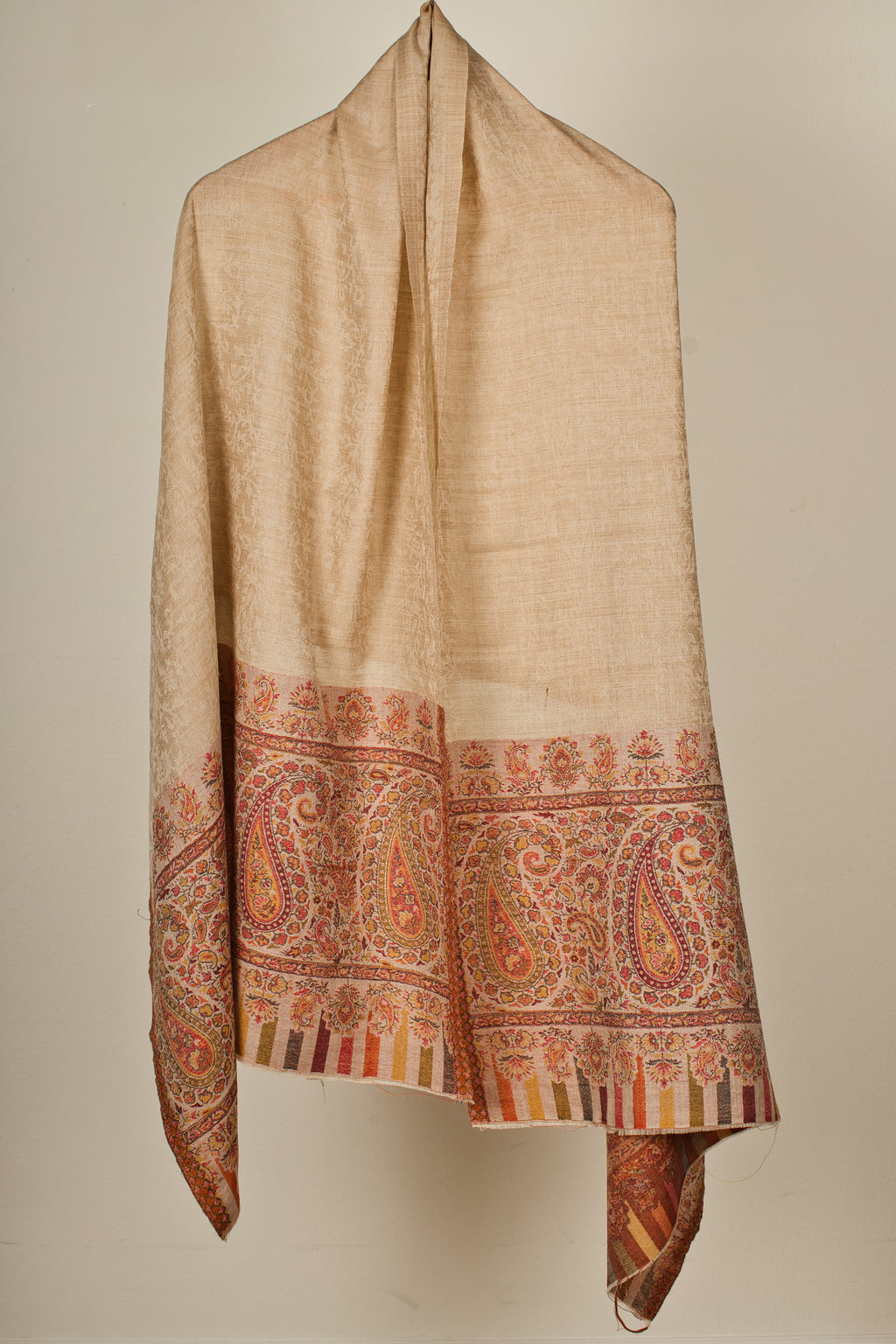 Woven Elegance: 100% Cashmere Pashmina Shawl with Ethnic Weave in Natural Beige