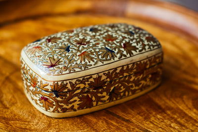 Hand-Painted Kashmiri Papier Mâché Jewelry Storage Box.