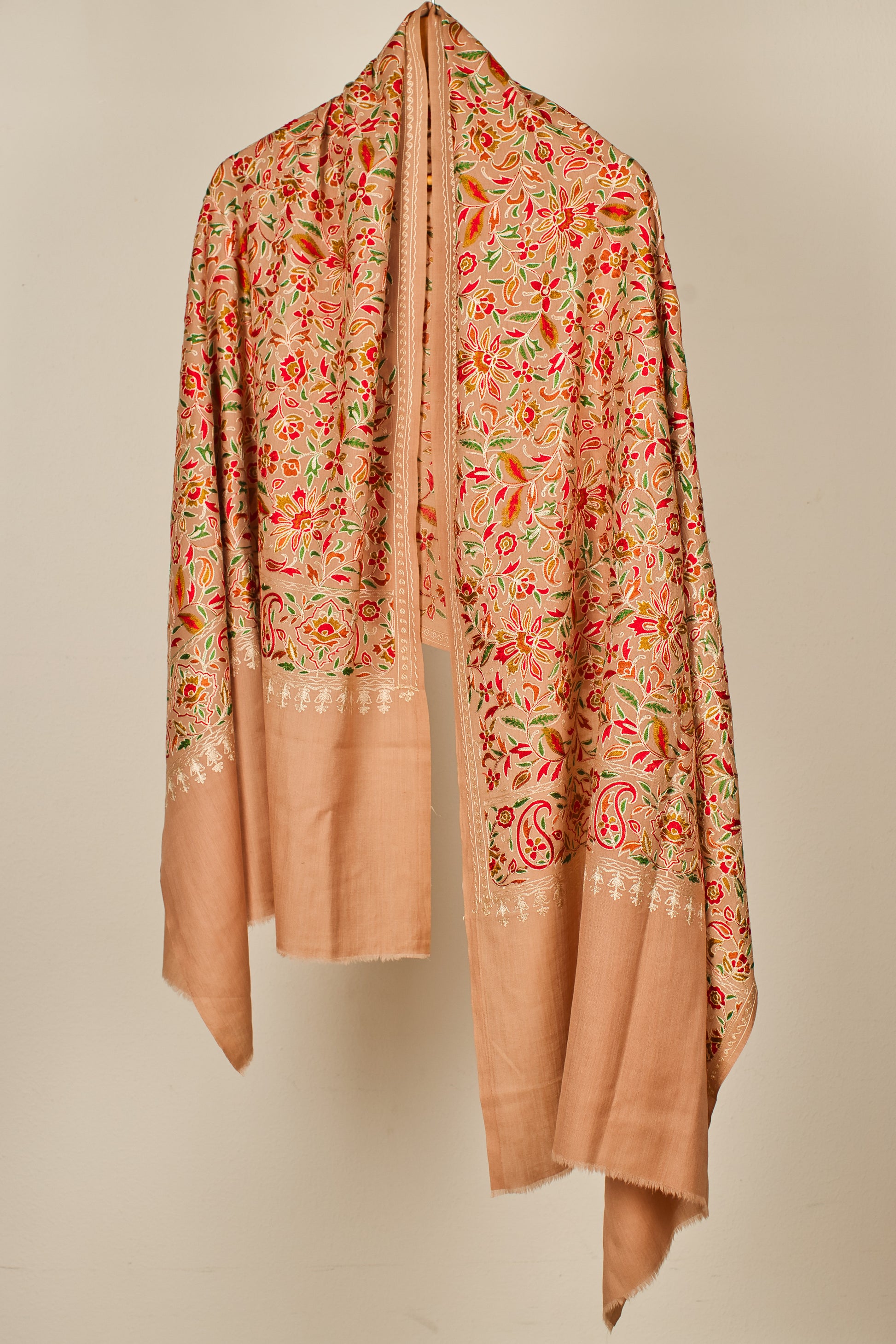 Fine Wool Fully Embroidered Pashmina Shawl- Elegant Partywear for Women