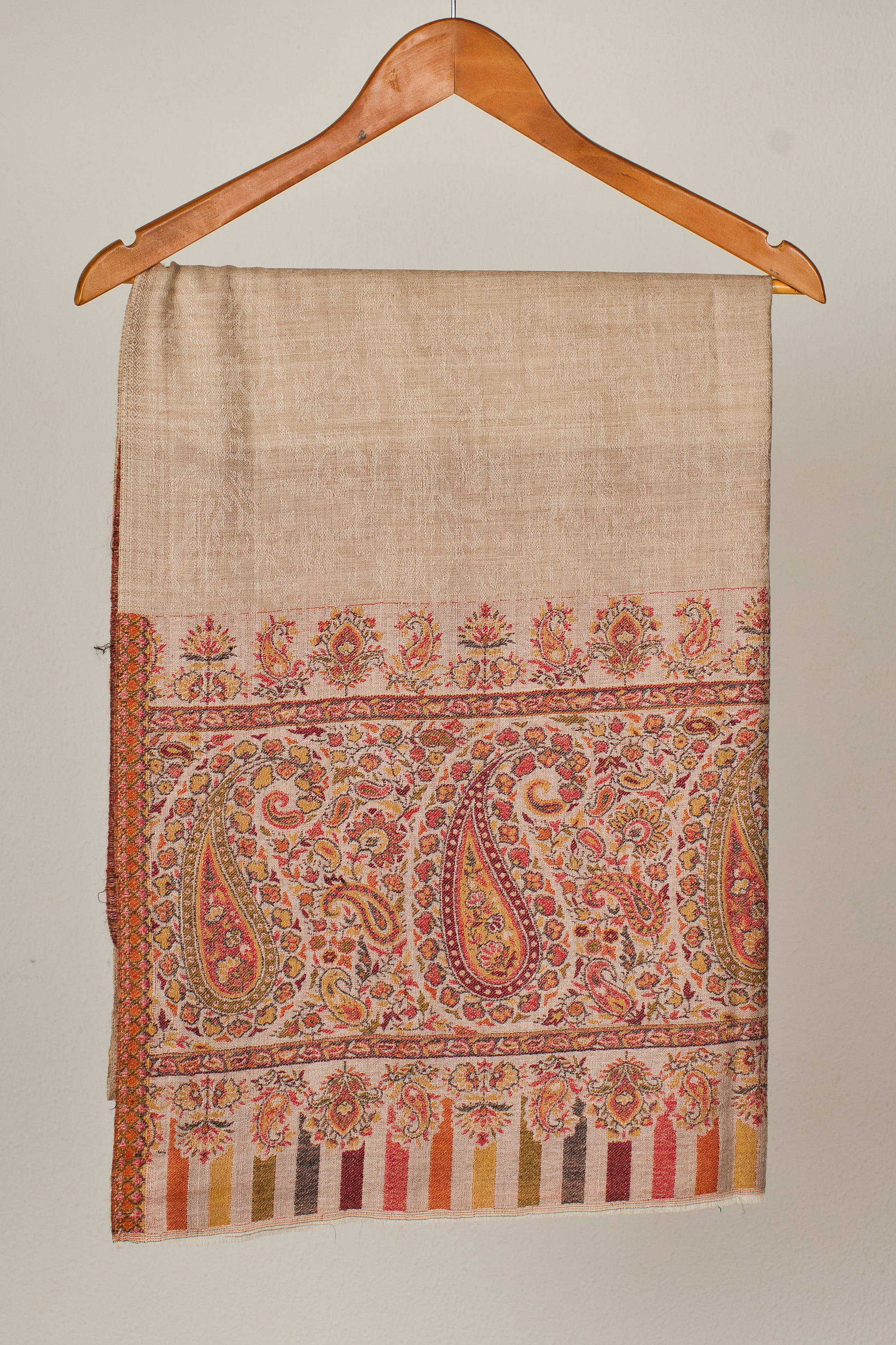 Woven Elegance: 100% Cashmere Pashmina Shawl with Ethnic Weave in Natural Beige