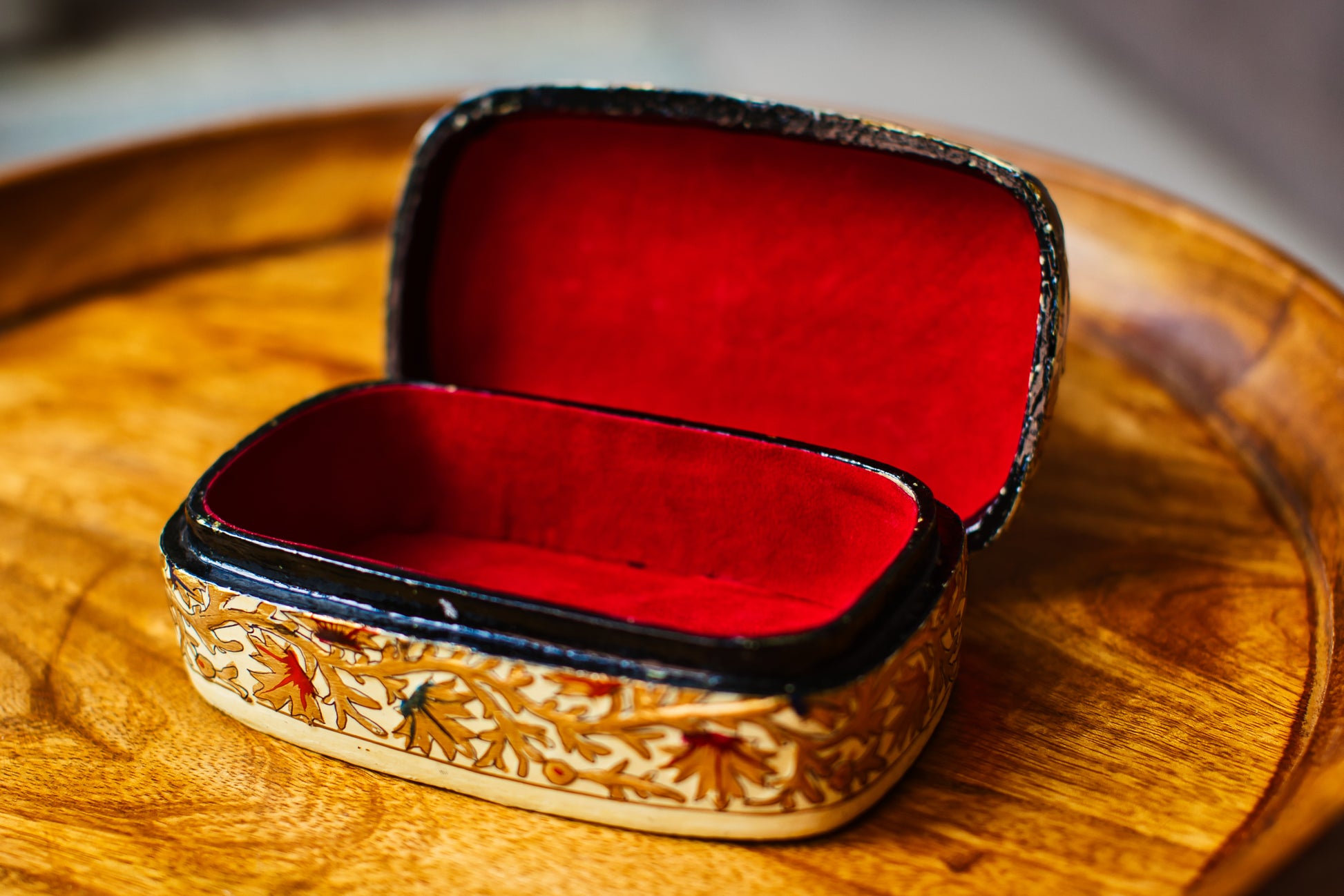 Hand-Painted Kashmiri Papier Mâché Jewelry Storage Box.
