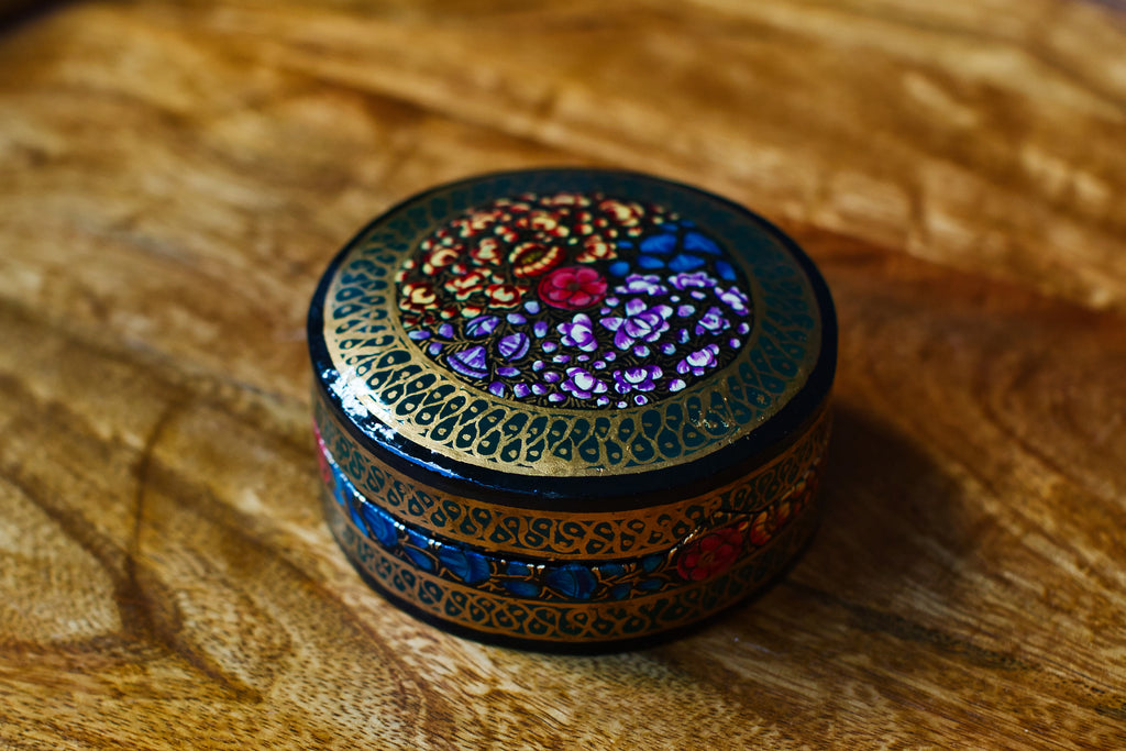 Set of 6 Handcrafted Kashmiri Papier Mâché Coasters: Flower Boho Decor