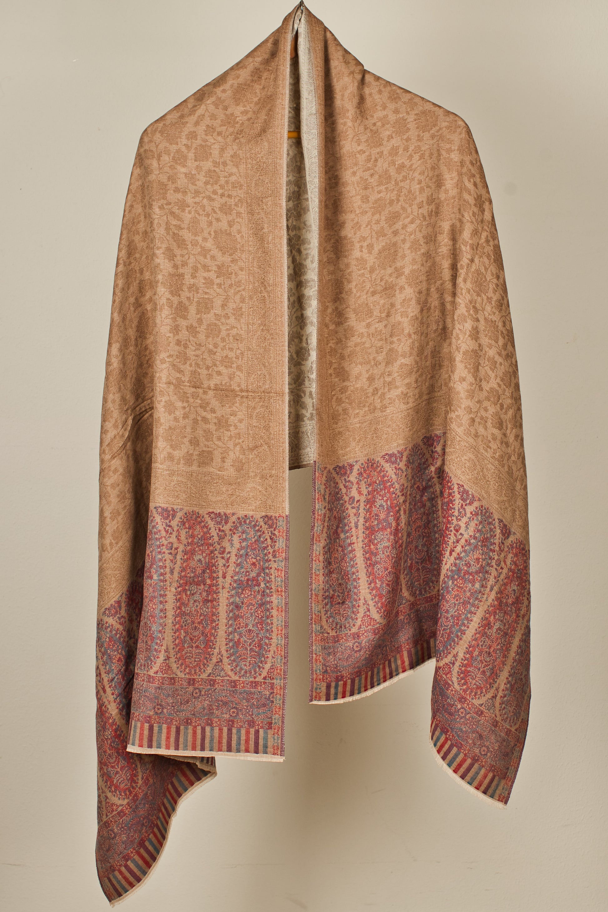 Cashmere Wool Reversible Pashmina Shawl with Beige Shades