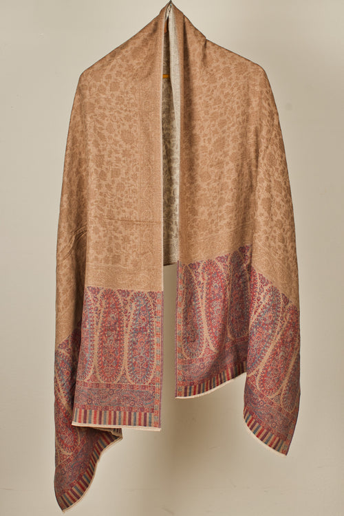 Cashmere Wool Reversible Pashmina Shawl with Beige Shades