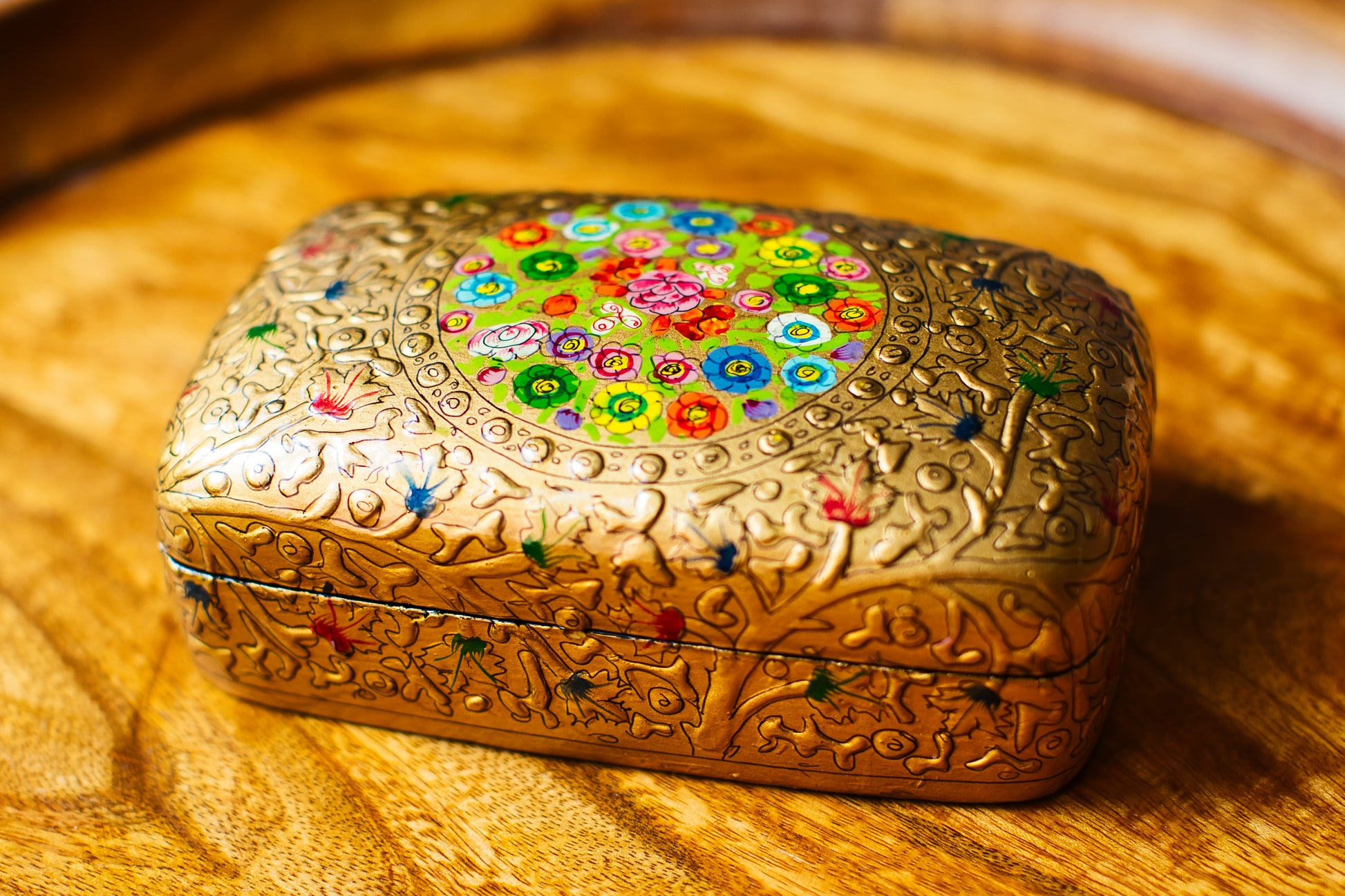 Hand-Painted Kashmiri Papier Mâché Jewelry Storage Box