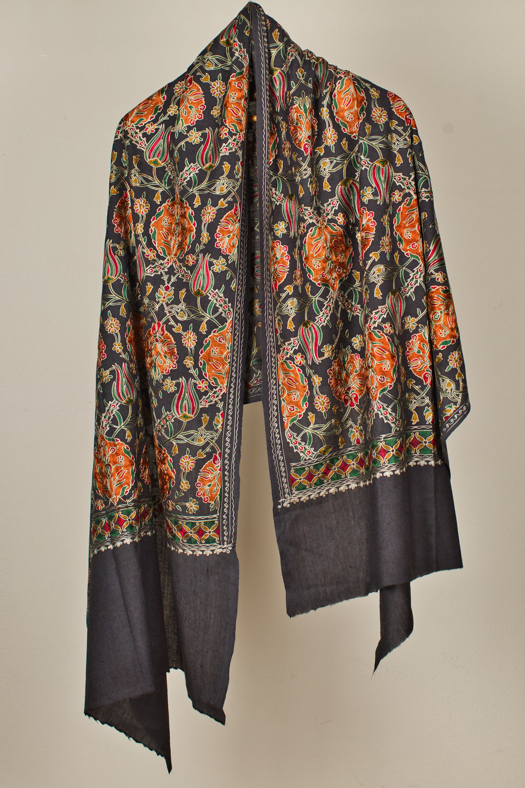 Fine Wool Fully Embroidered Pashmina Shawl- Elegant Partywear for Women