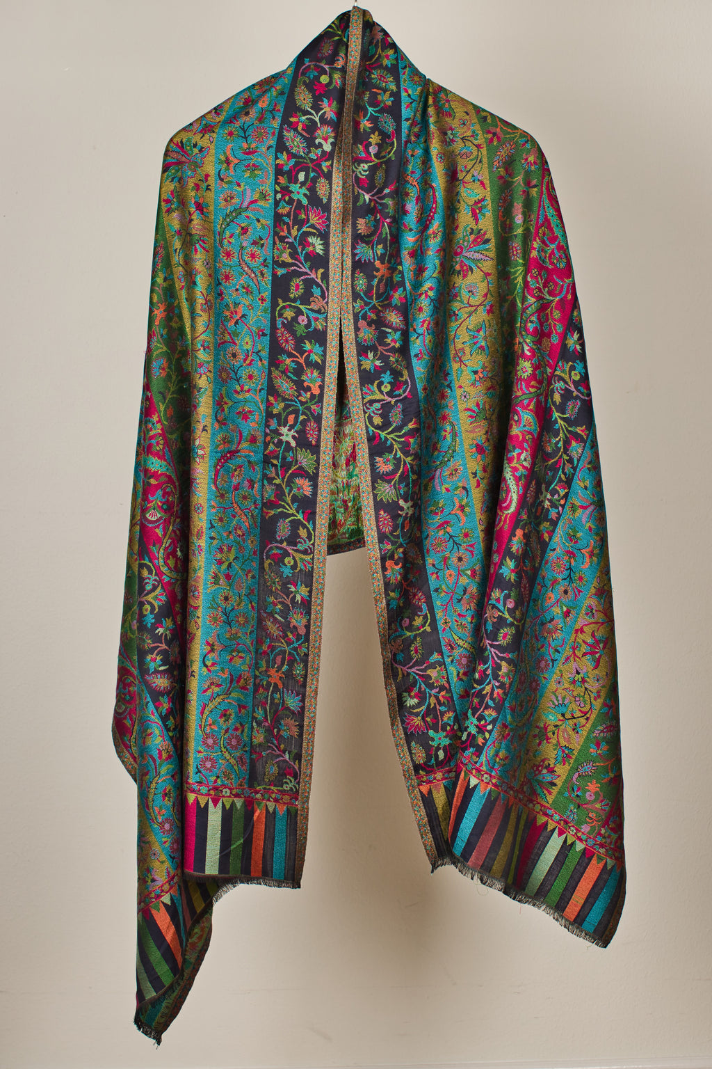 Fine Wool Silk Pashmina Shawl with Multicolor Elegance