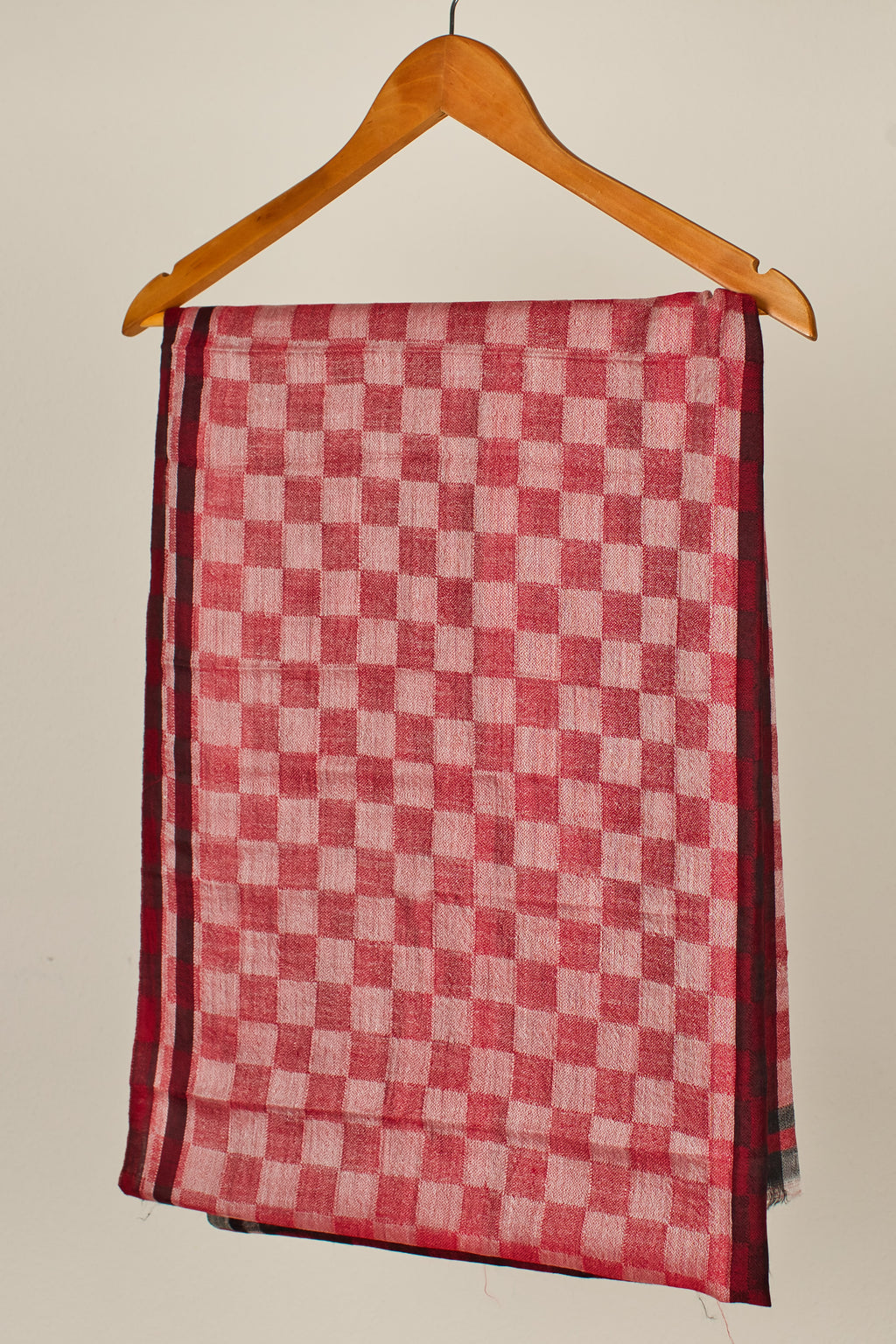 Silk Scarf – Checkered Red & Black with White Stripe Detail