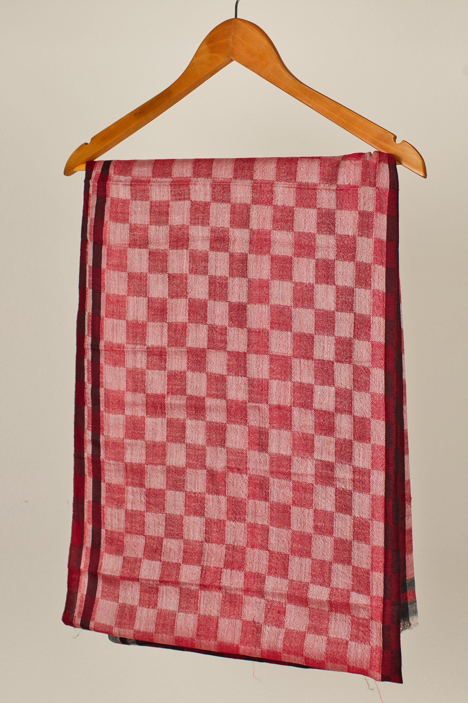 Silk Scarf – Checkered Red & Black with White Stripe Detail