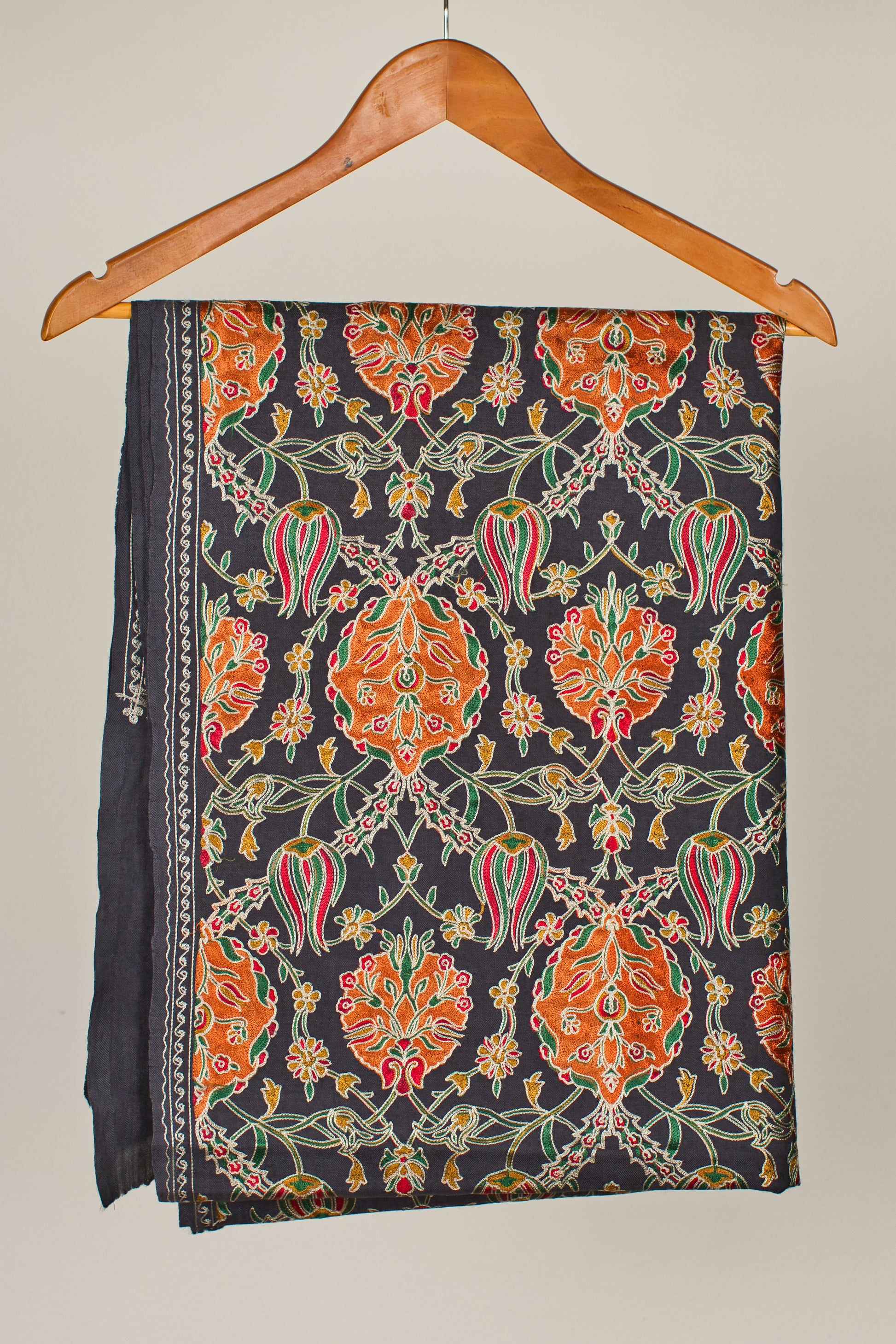 Fine Wool Fully Embroidered Pashmina Shawl- Elegant Partywear for Women