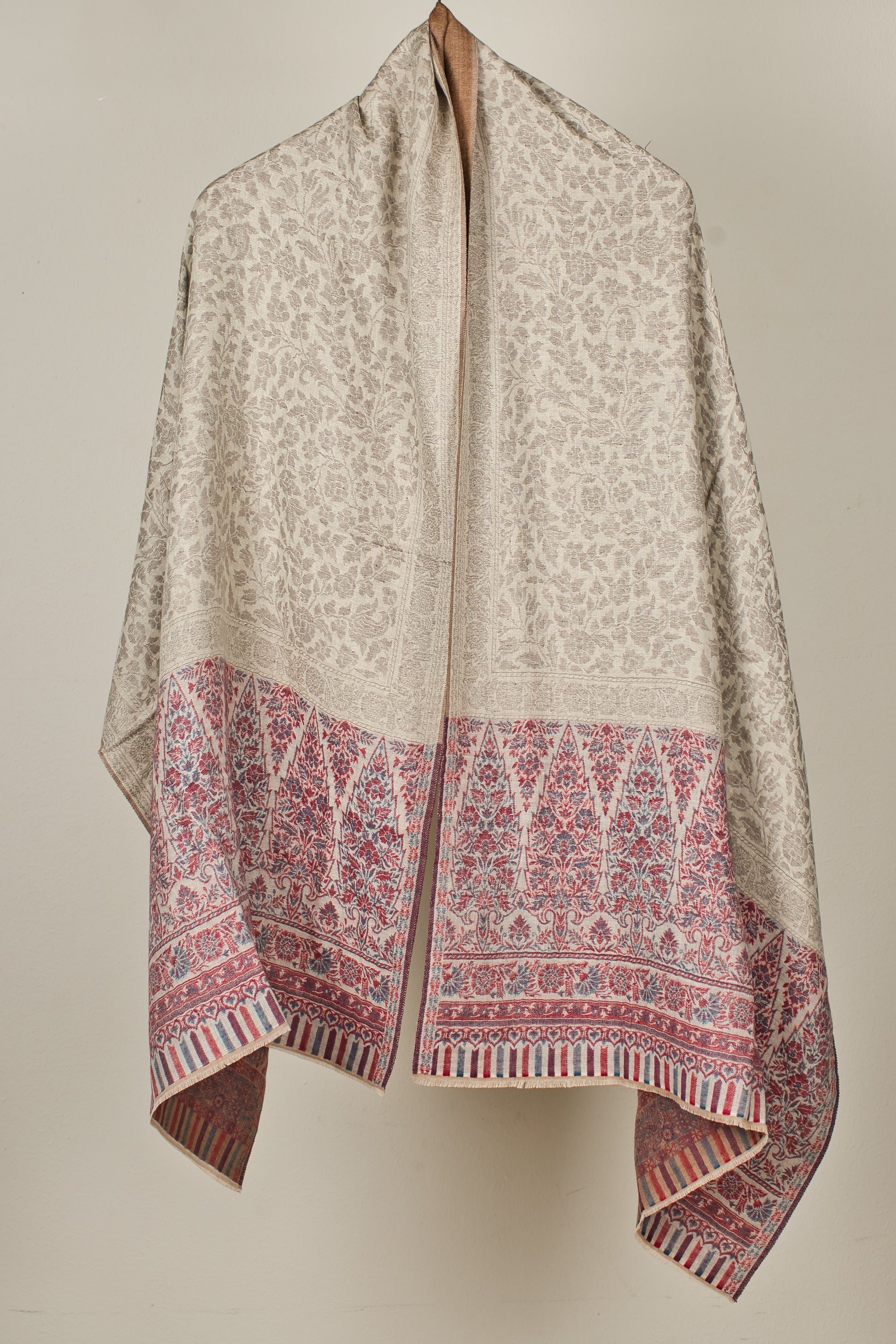 Cashmere Wool Reversible Pashmina Shawl with Beige Shades