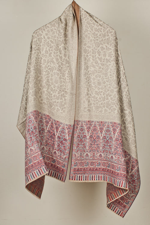 Cashmere Wool Reversible Pashmina Shawl with Beige Shades