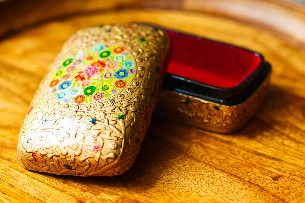 Hand-Painted Kashmiri Papier Mâché Jewelry Storage Box