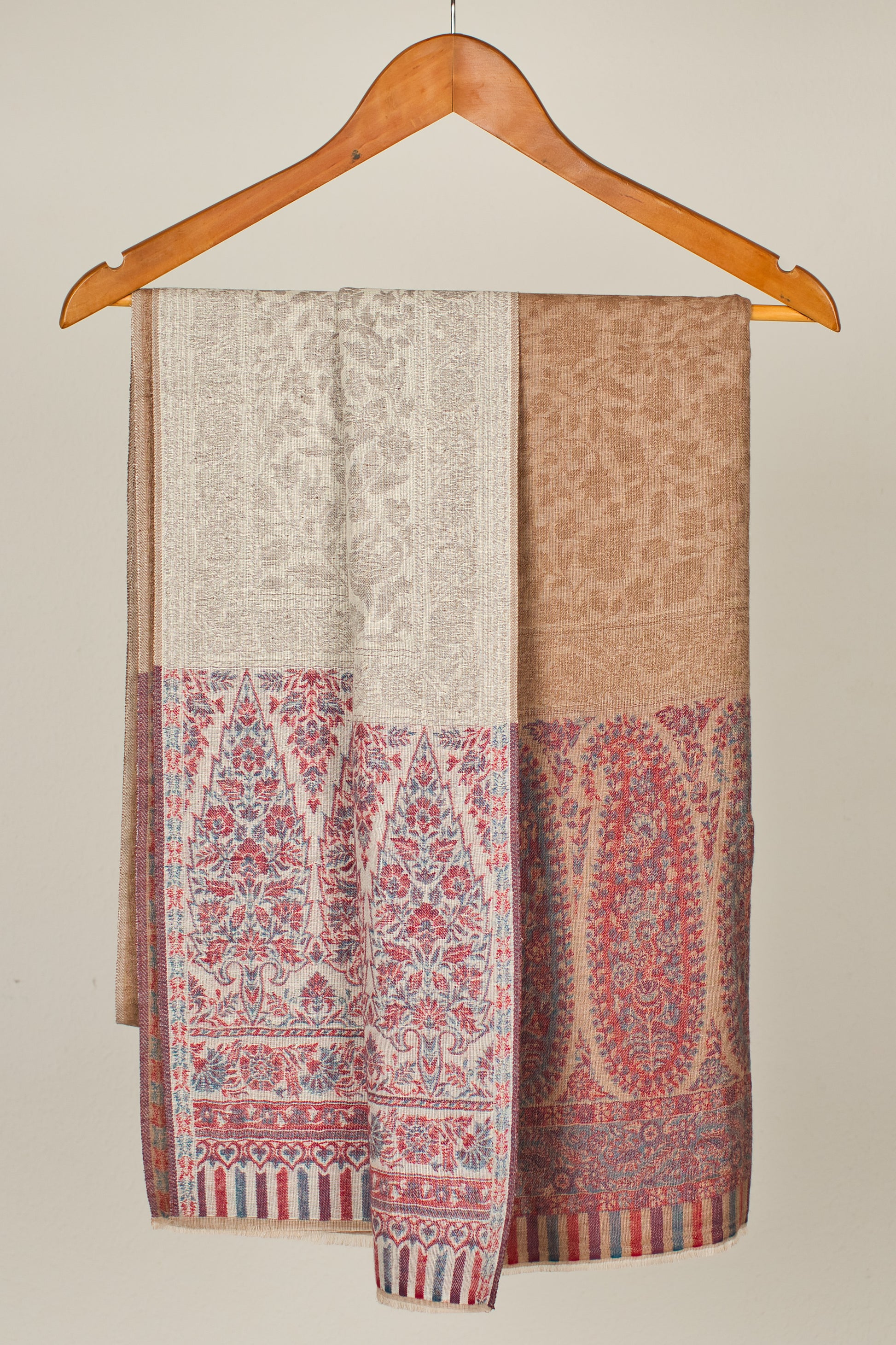 Cashmere Wool Reversible Pashmina Shawl with Beige Shades