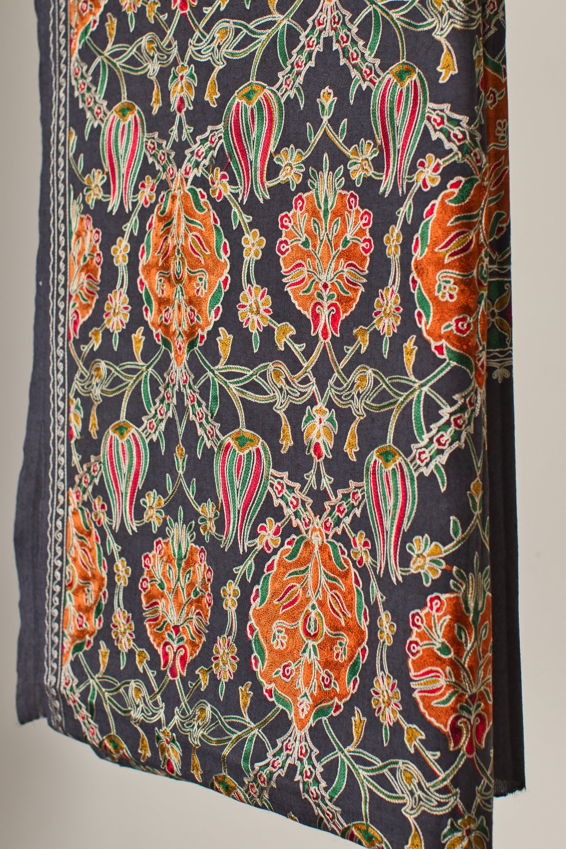 Fine Wool Fully Embroidered Pashmina Shawl- Elegant Partywear for Women