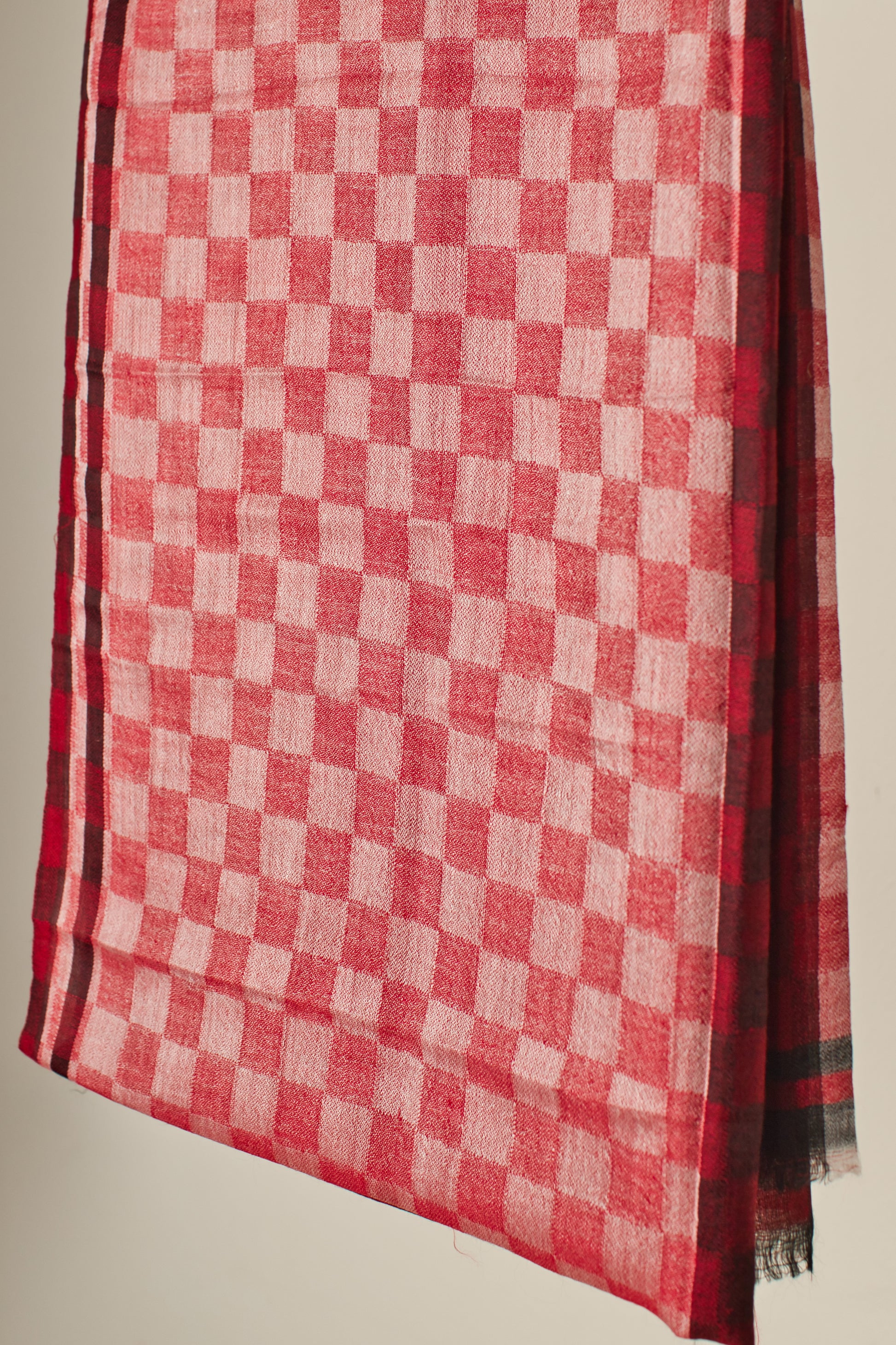 Silk Scarf – Checkered Red & Black with White Stripe Detail