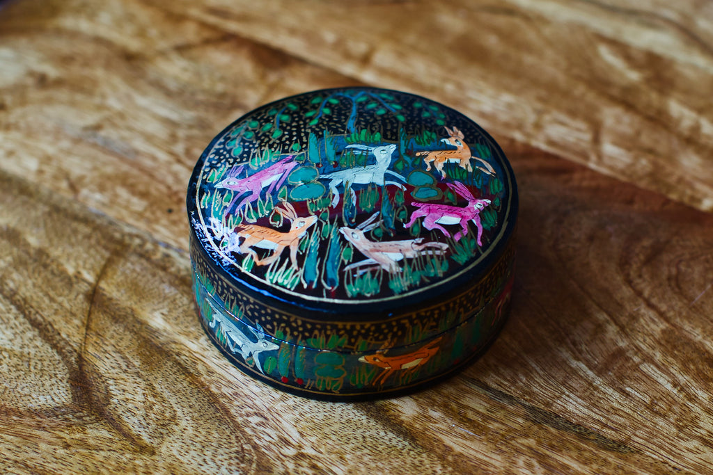Set of 6 Handcrafted Kashmiri Papier Mâché Coasters: Flower Boho Decor