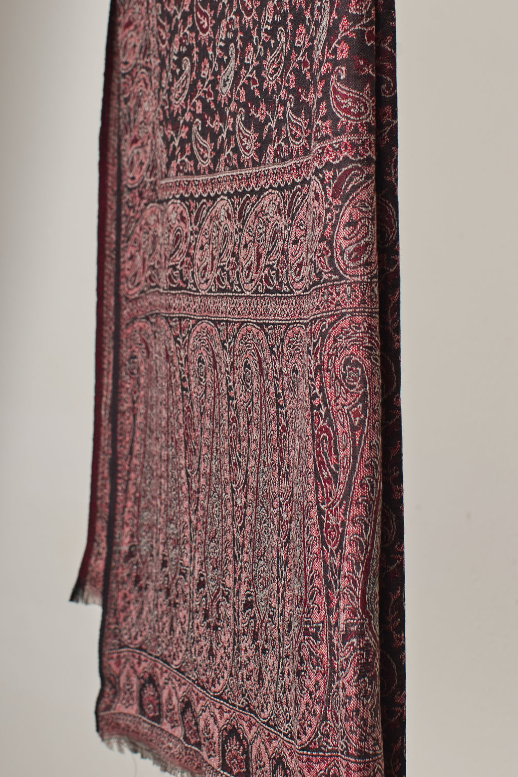 Cashmere Wool Stole with Ethnic Weave in Rich Maroon & Black