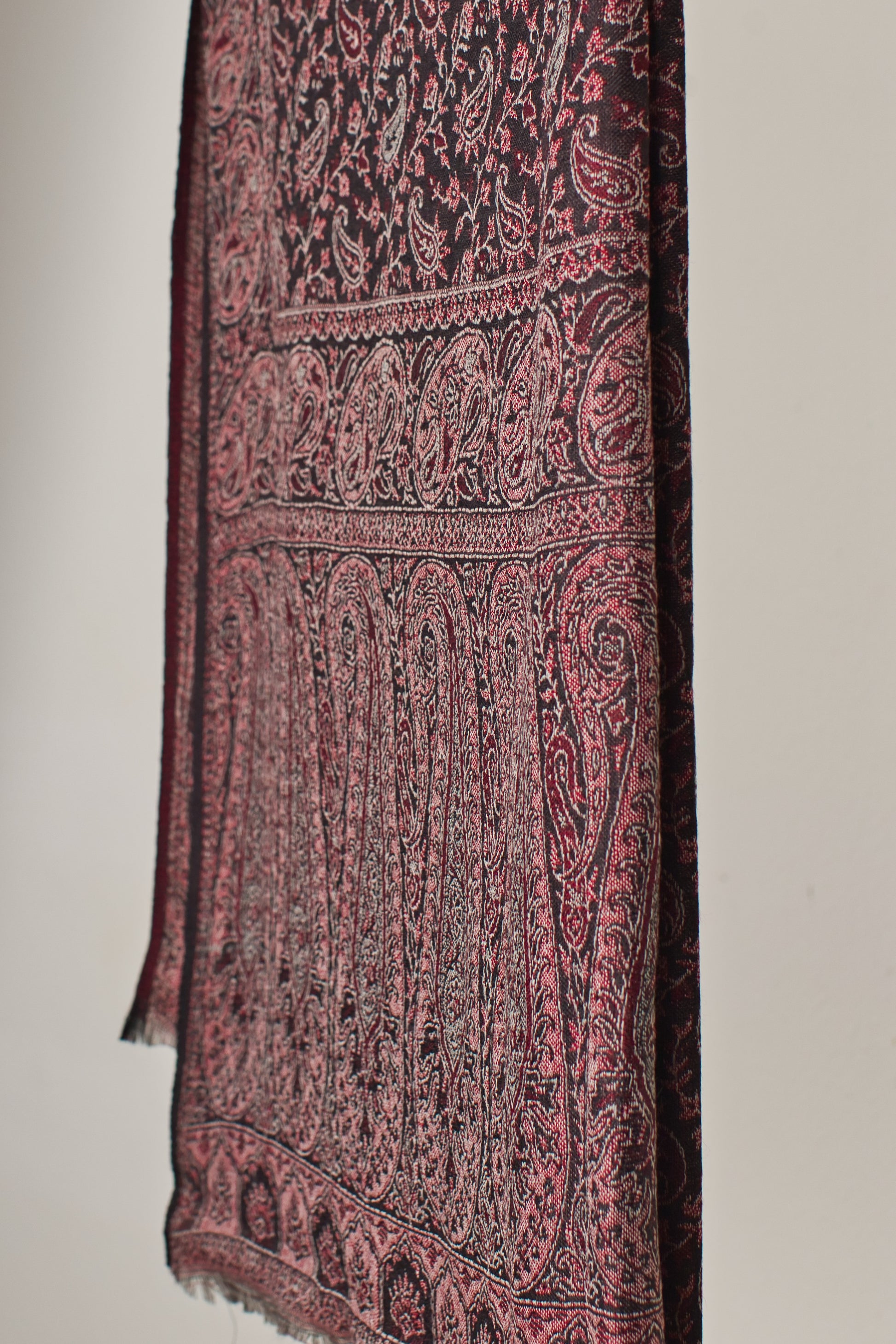 Cashmere Wool Stole with Ethnic Weave in Rich Maroon & Black
