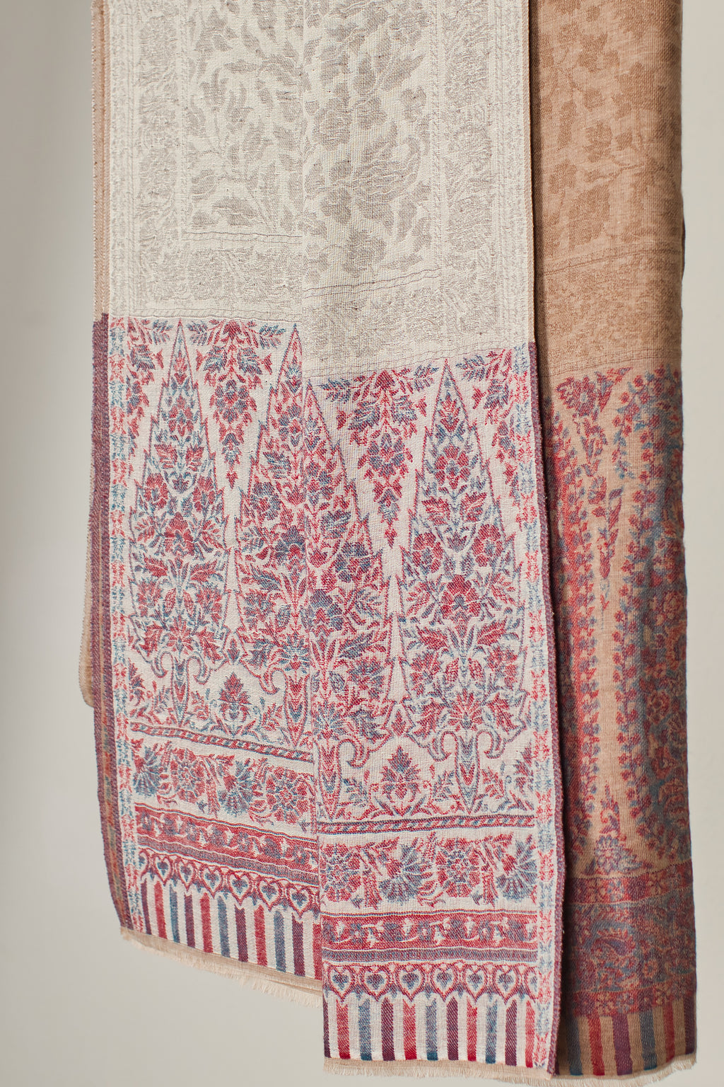 Cashmere Wool Reversible Pashmina Shawl with Beige Shades