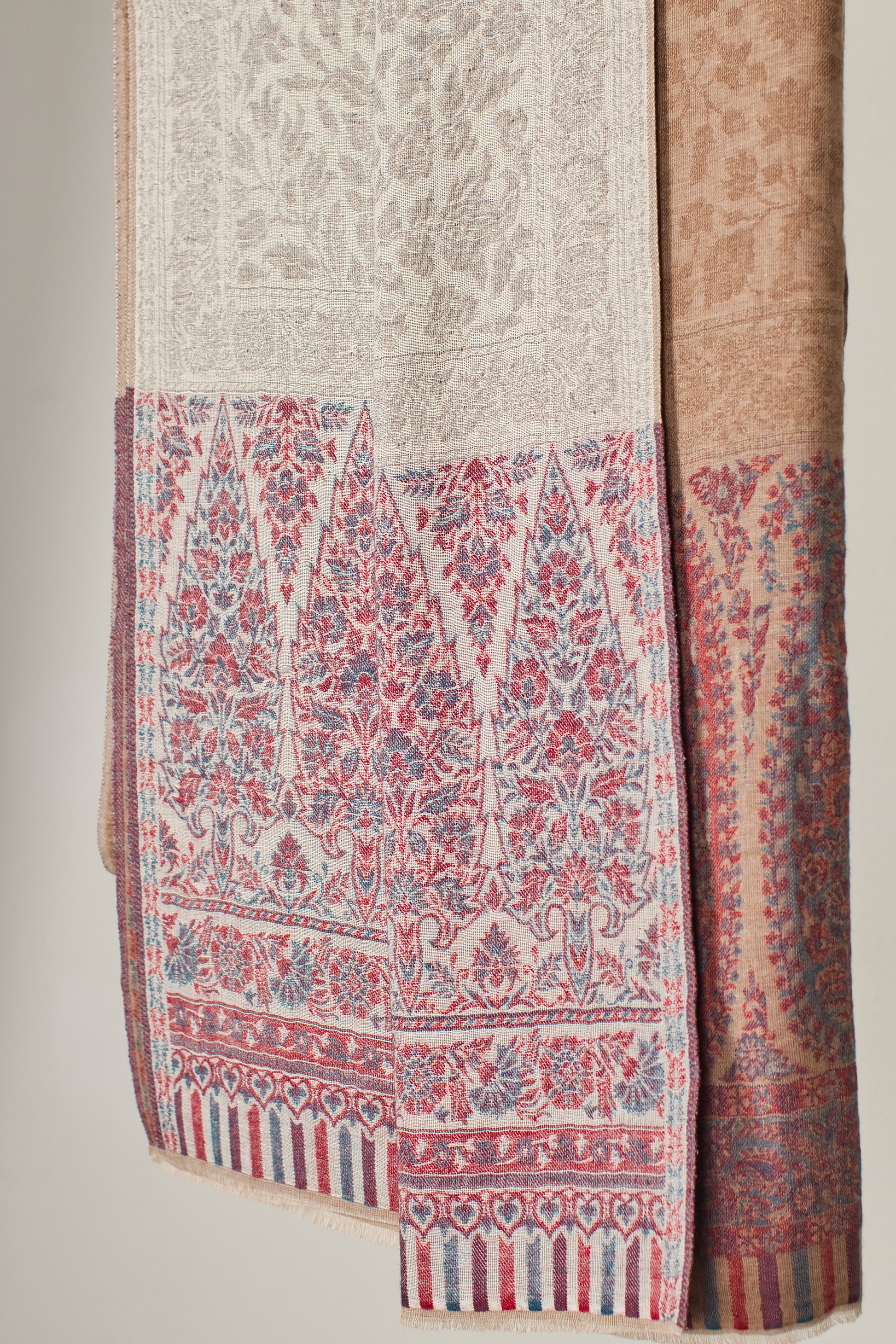 Cashmere Wool Reversible Pashmina Shawl with Beige Shades