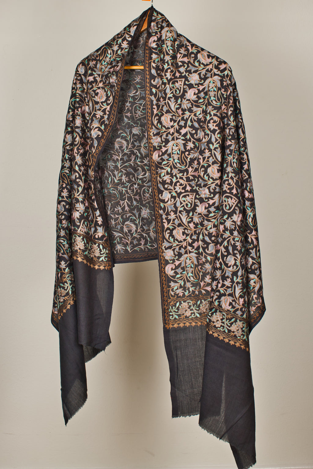 Fine Wool Fully Embroidered Pashmina Shawl- Elegant Partywear for Women