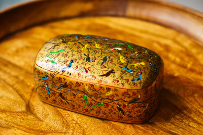 Hand-Painted Kashmiri Papier Mâché Jewelry Storage Box.