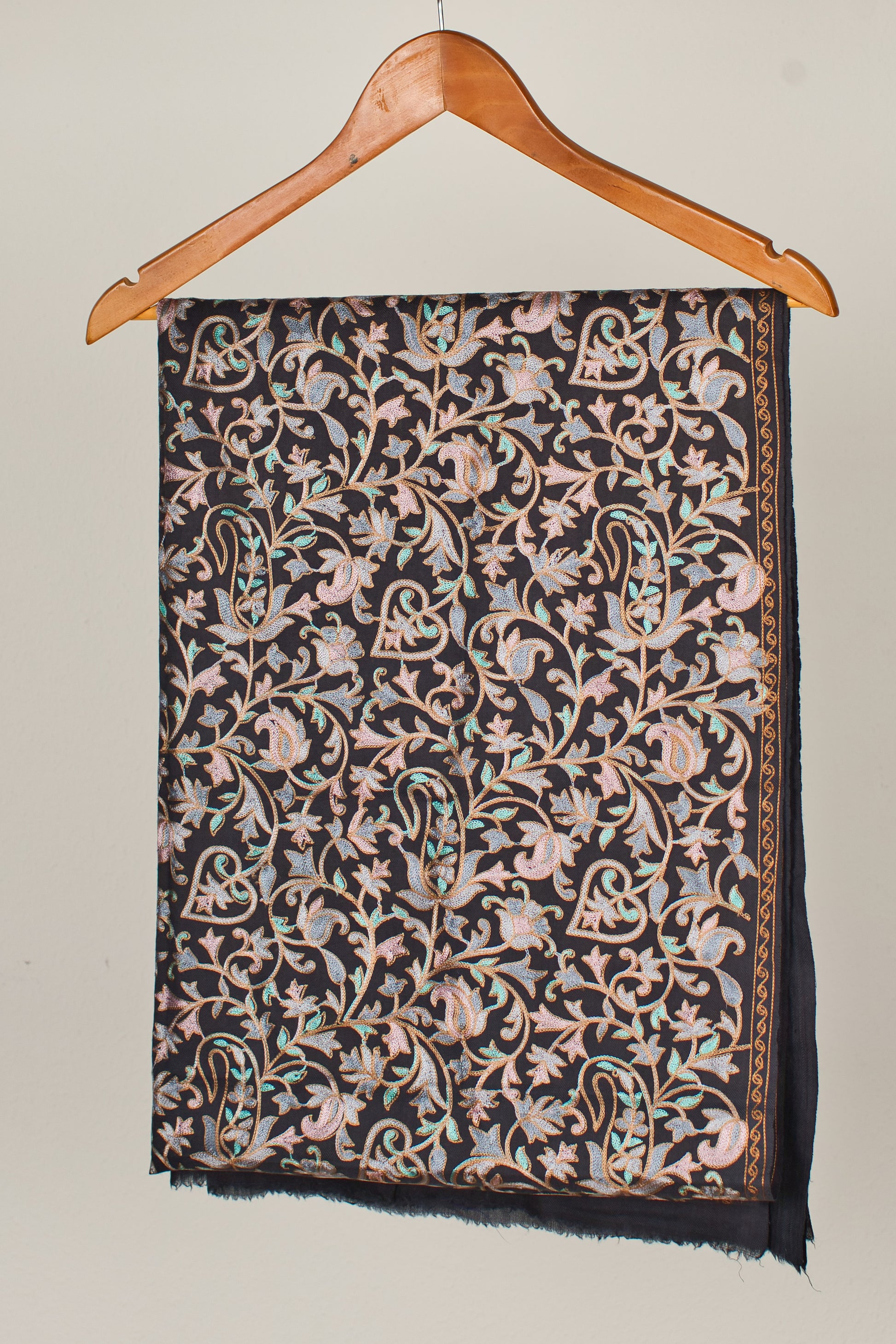 Fine Wool Fully Embroidered Pashmina Shawl- Elegant Partywear for Women