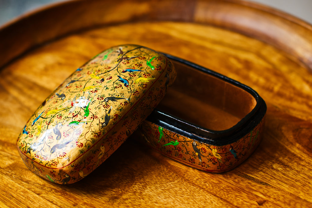 Hand-Painted Kashmiri Papier Mâché Jewelry Storage Box.