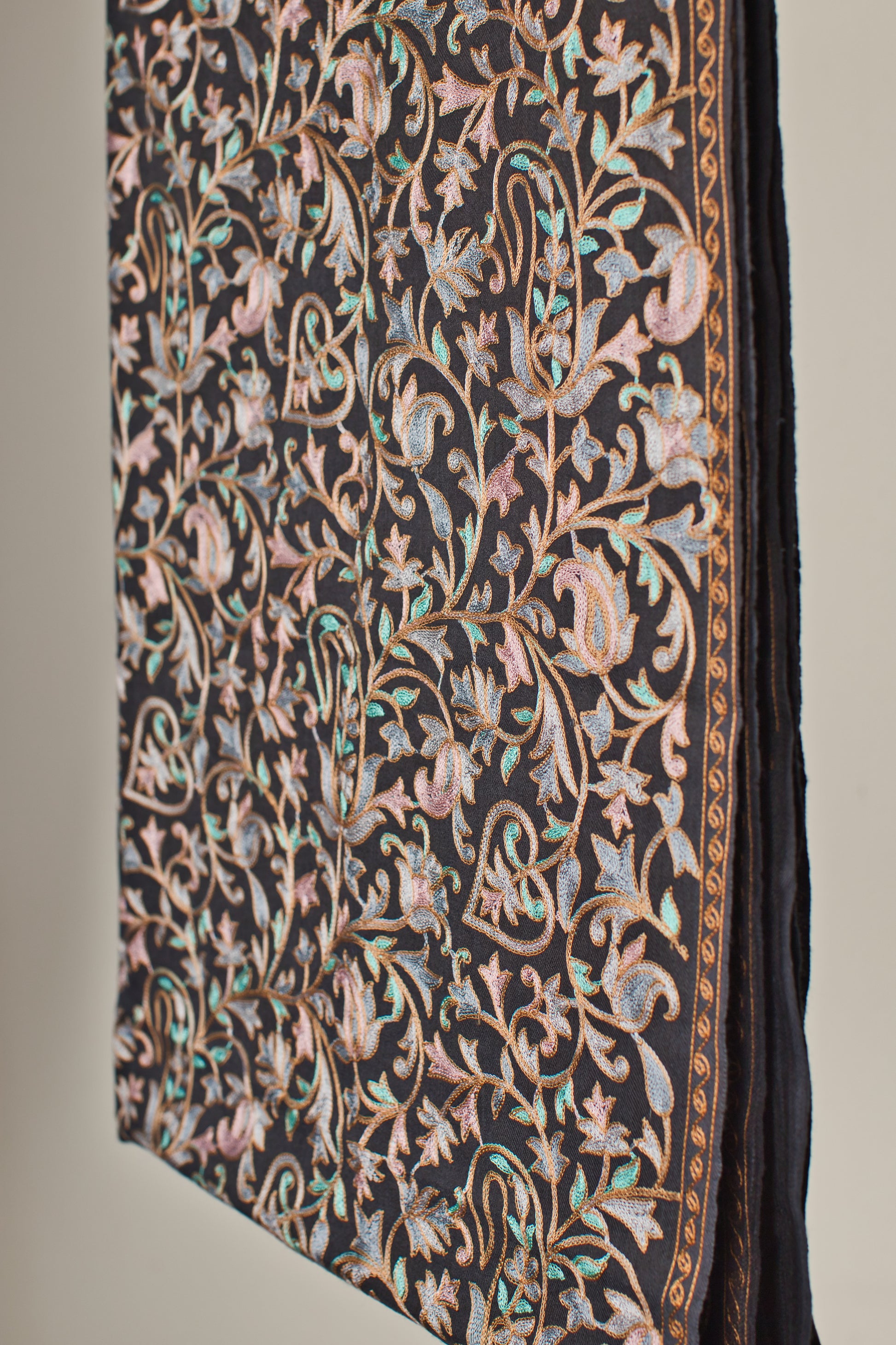 Fine Wool Fully Embroidered Pashmina Shawl- Elegant Partywear for Women