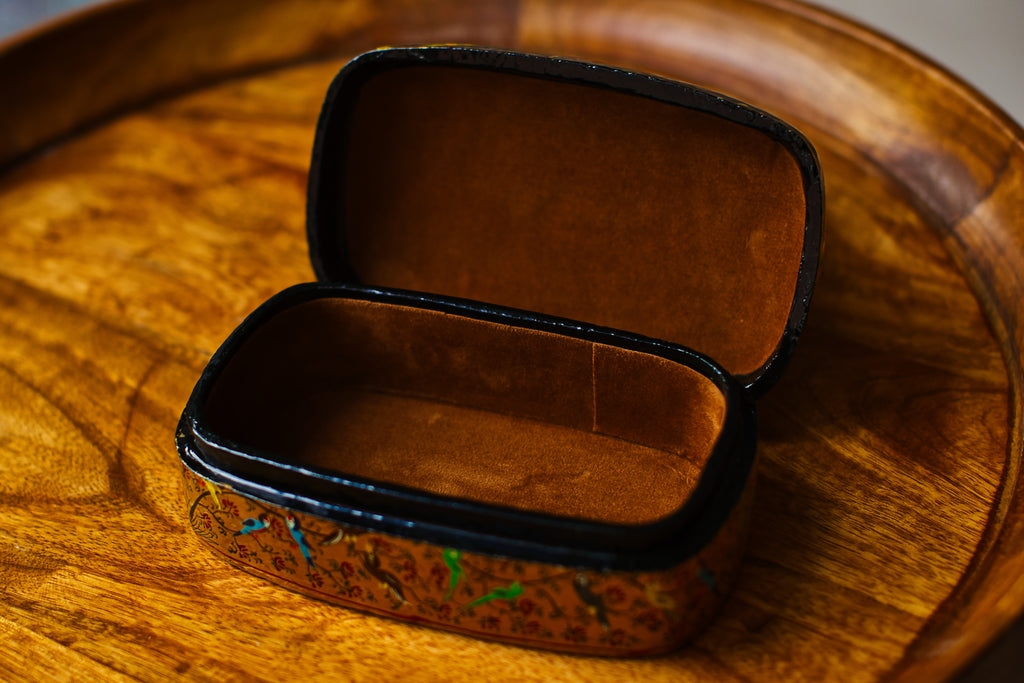 Hand-Painted Kashmiri Papier Mâché Jewelry Storage Box.