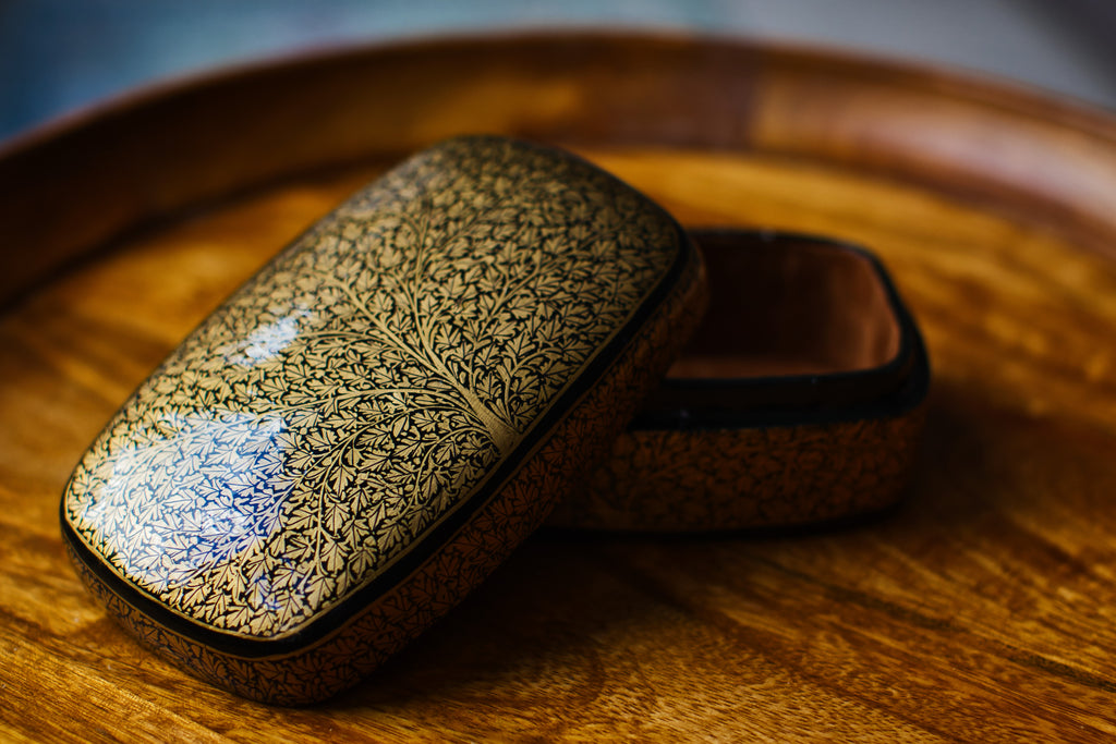 Hand-Painted Kashmiri Papier Mâché Jewelry Storage Box