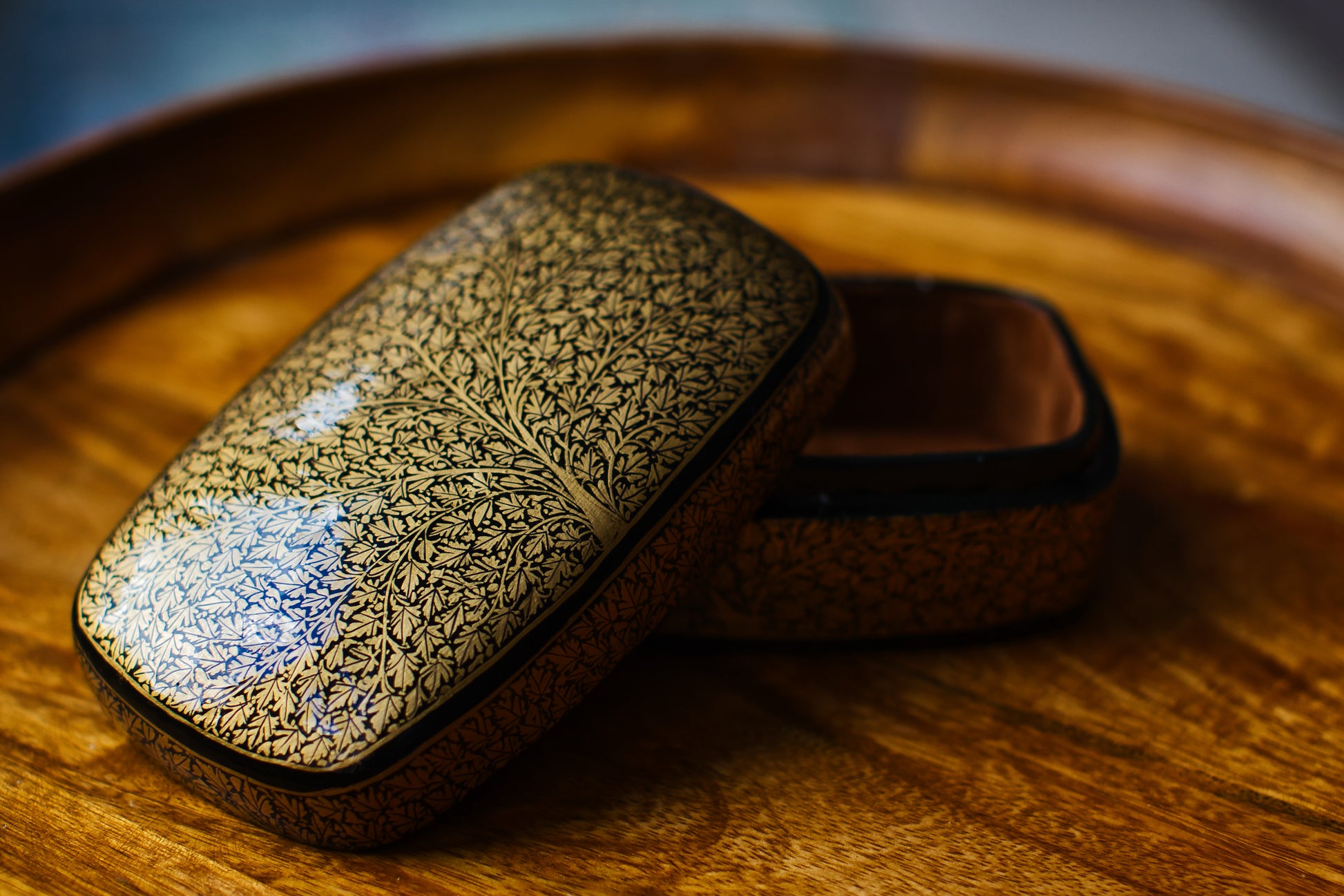 Hand-Painted Kashmiri Papier Mâché Jewelry Storage Box