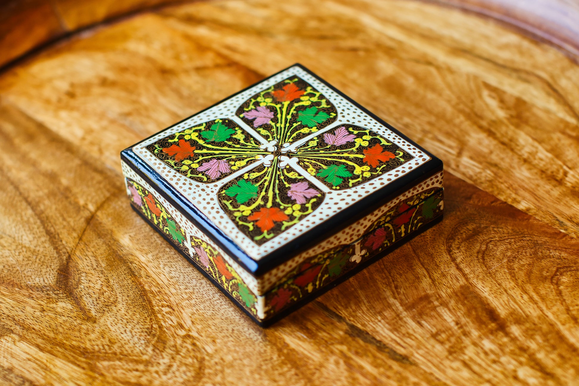 Set of 6 Handcrafted Kashmiri Papier Mâché Coasters: Flower Boho Decor