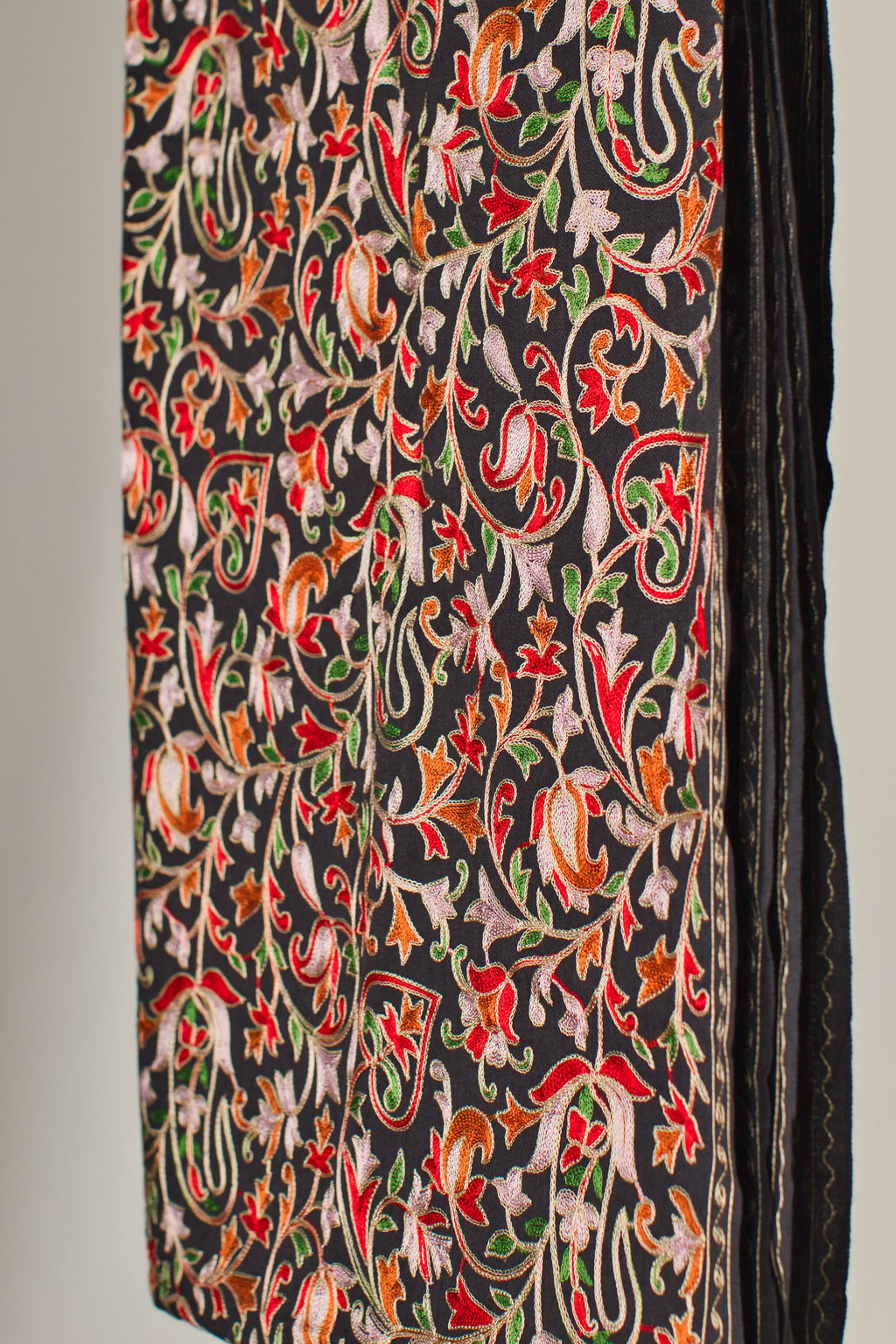 Fine Wool Embroidered Pashmina Shawl with Vibrant Floral on Black Base for Partwear