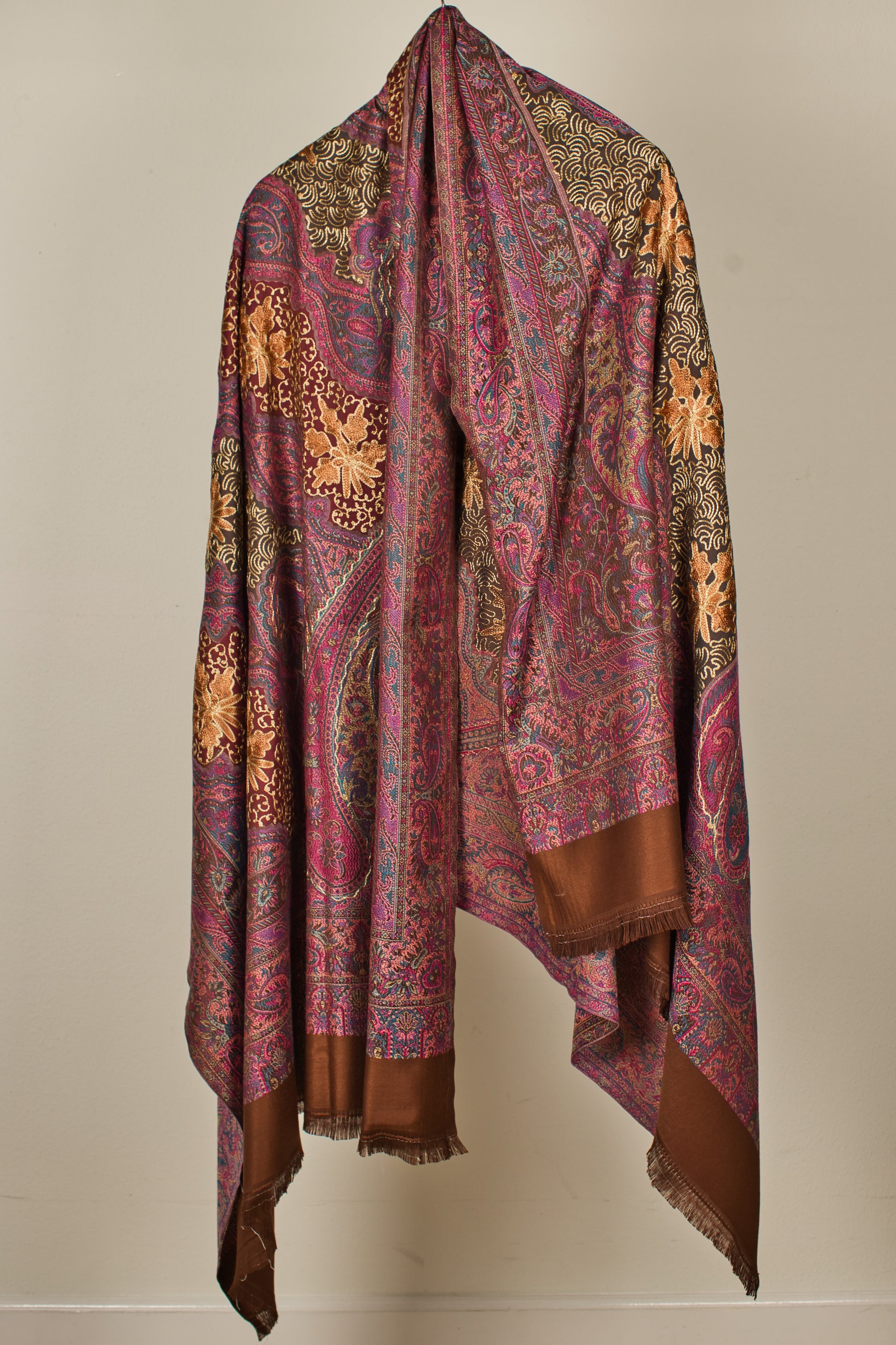 Faux Pashmina Shawl color  Brown with Intricate Aari Embroidery