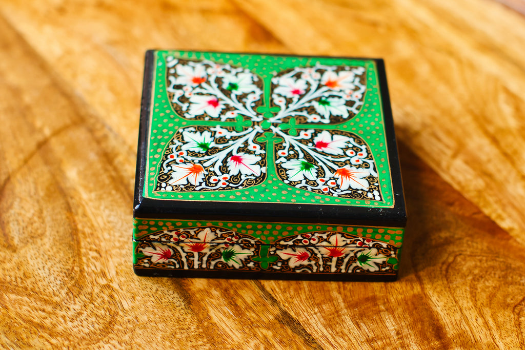 Set of 6 Handcrafted Kashmiri Papier Mâché Coasters: Flower Boho Decor