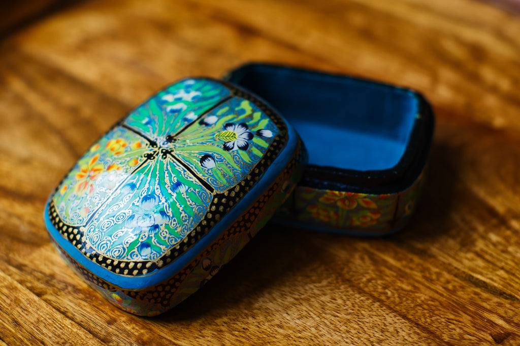 Hand-Painted Kashmiri Papier Mâché Jewelry Storage Box