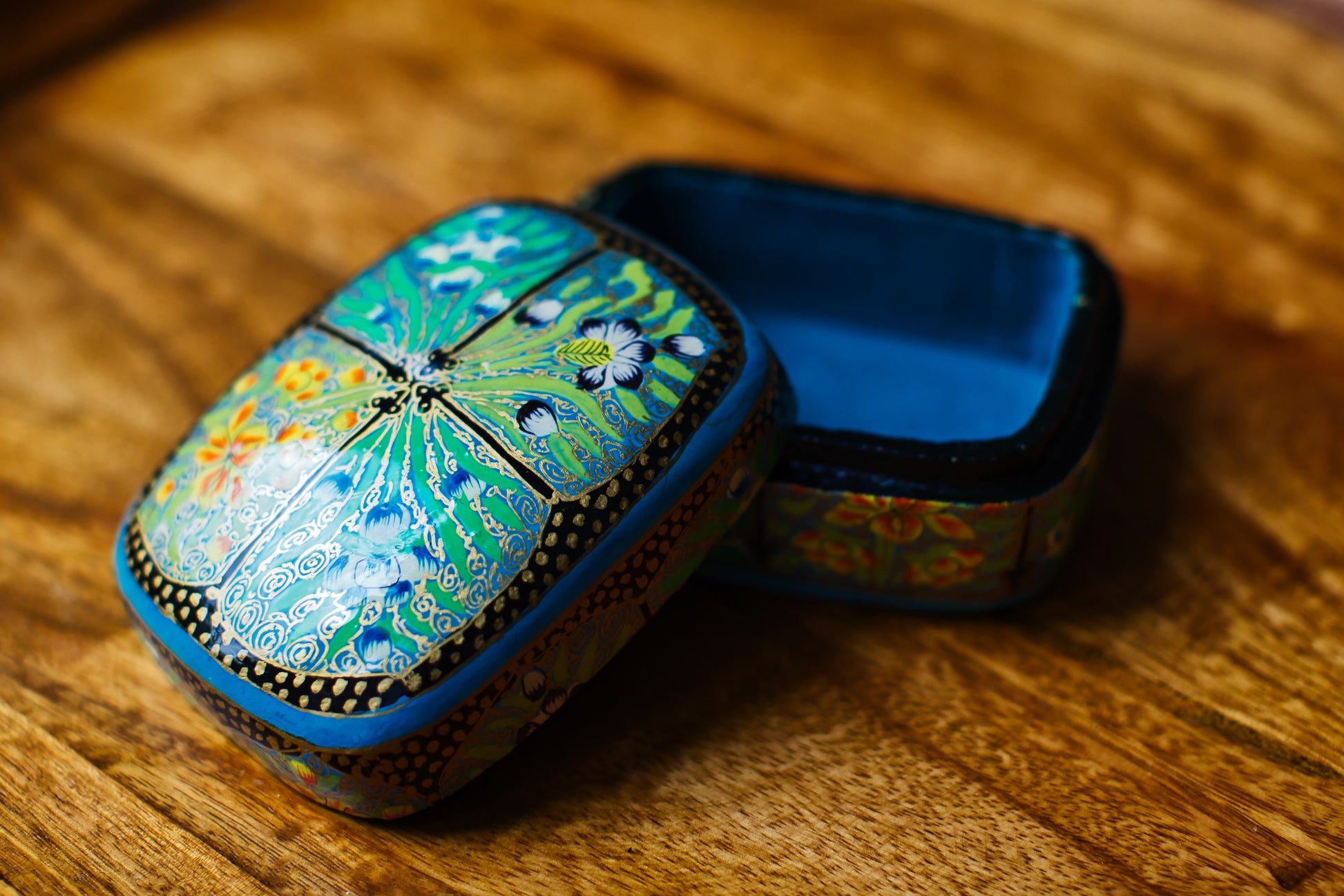 Hand-Painted Kashmiri Papier Mâché Jewelry Storage Box
