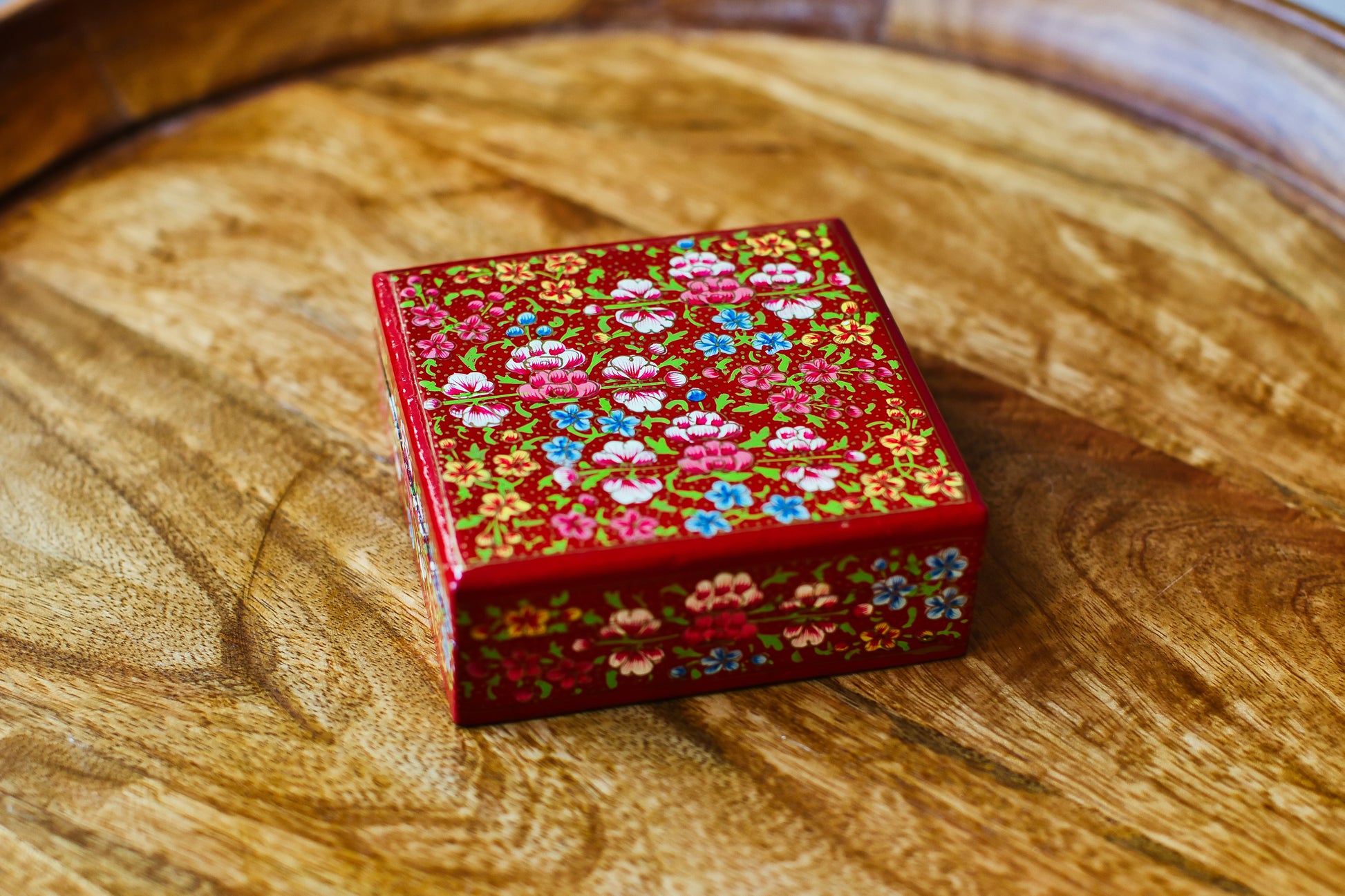 Set of 6 Handcrafted Kashmiri Papier Mâché Coasters: Flower Boho Decor