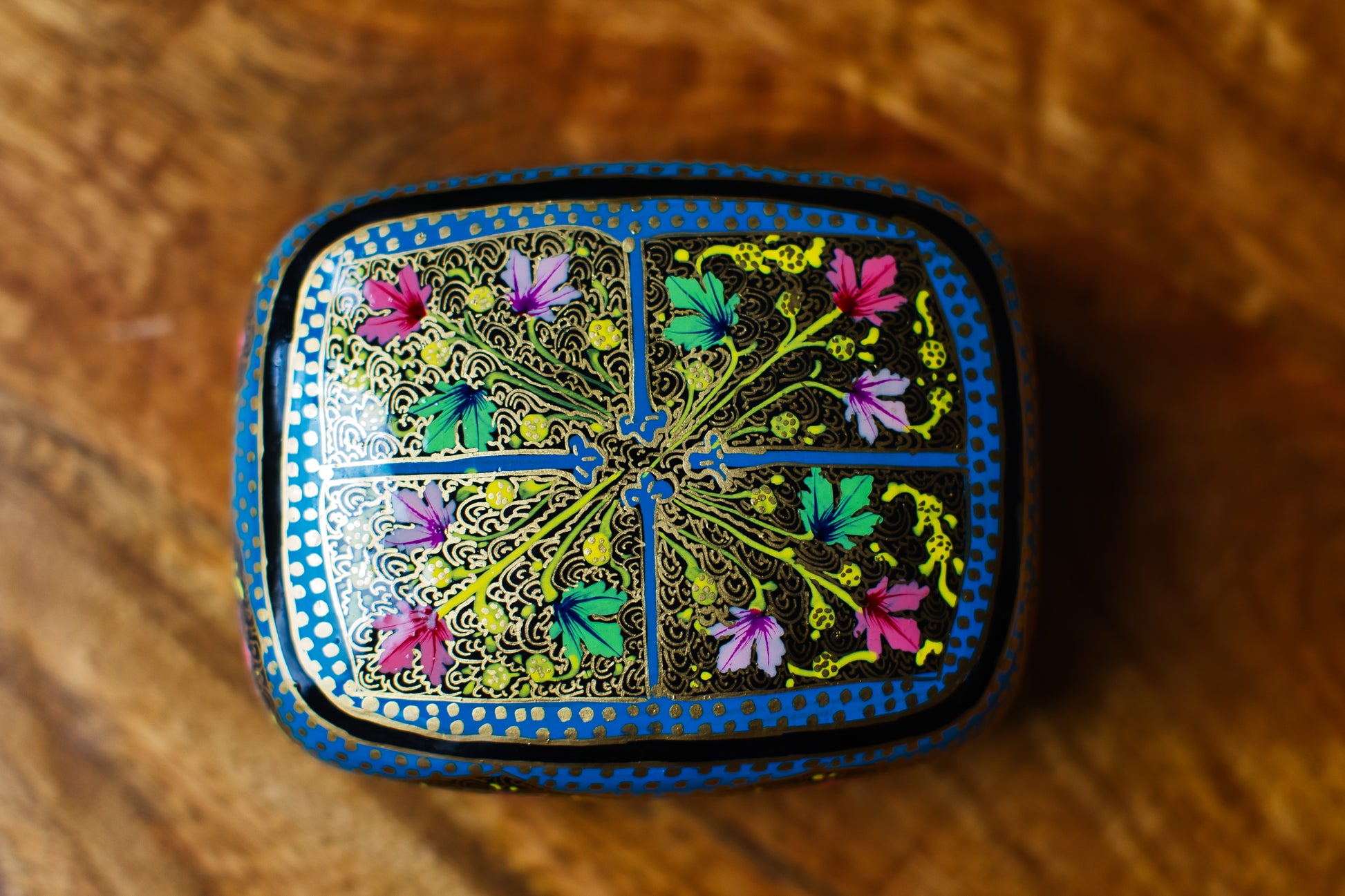 Hand-Painted Kashmiri Papier Mâché Jewelry Storage Box