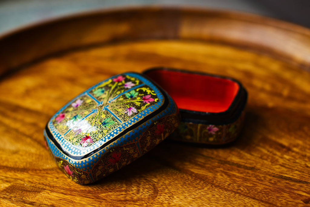 Hand-Painted Kashmiri Papier Mâché Jewelry Storage Box