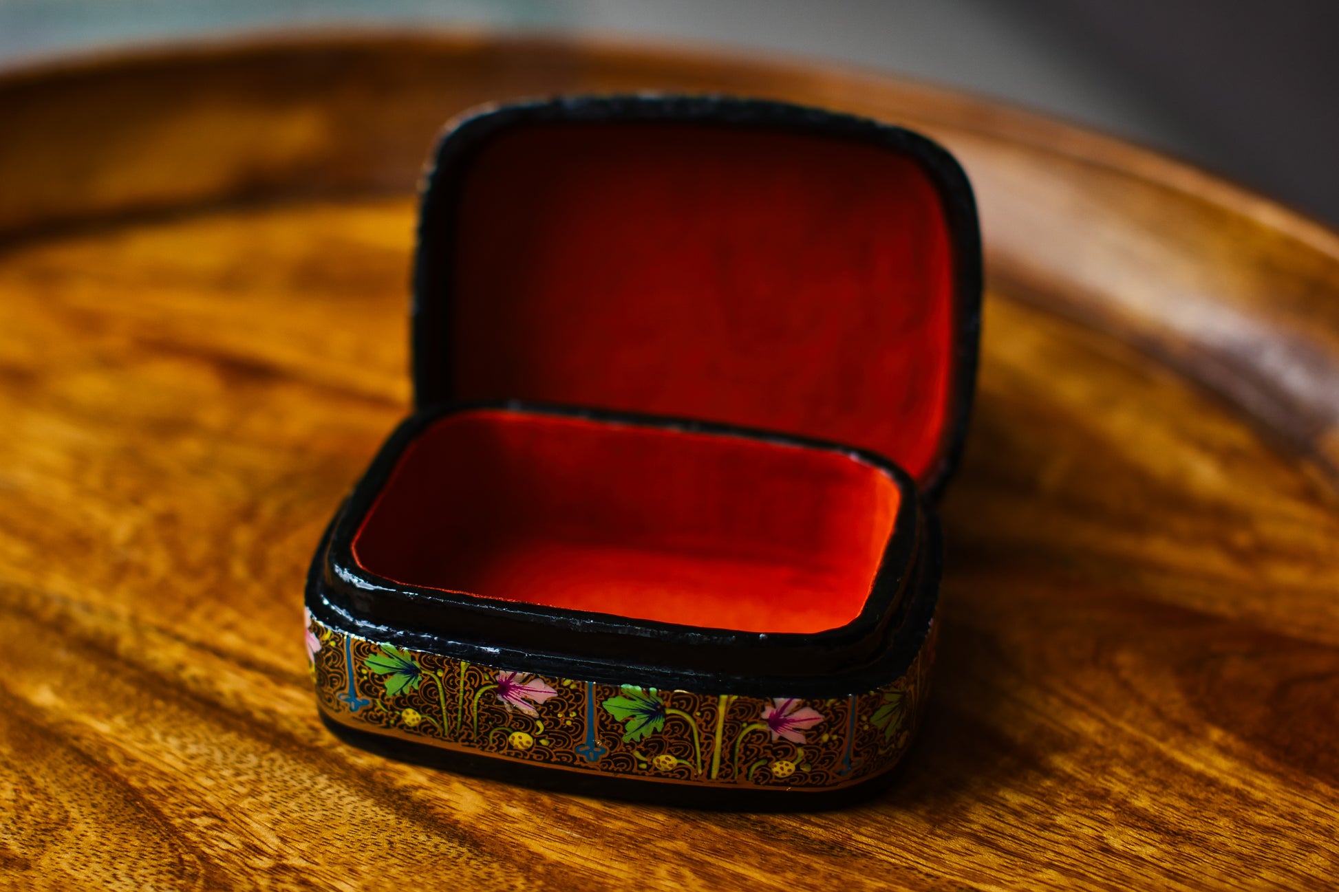 Hand-Painted Kashmiri Papier Mâché Jewelry Storage Box