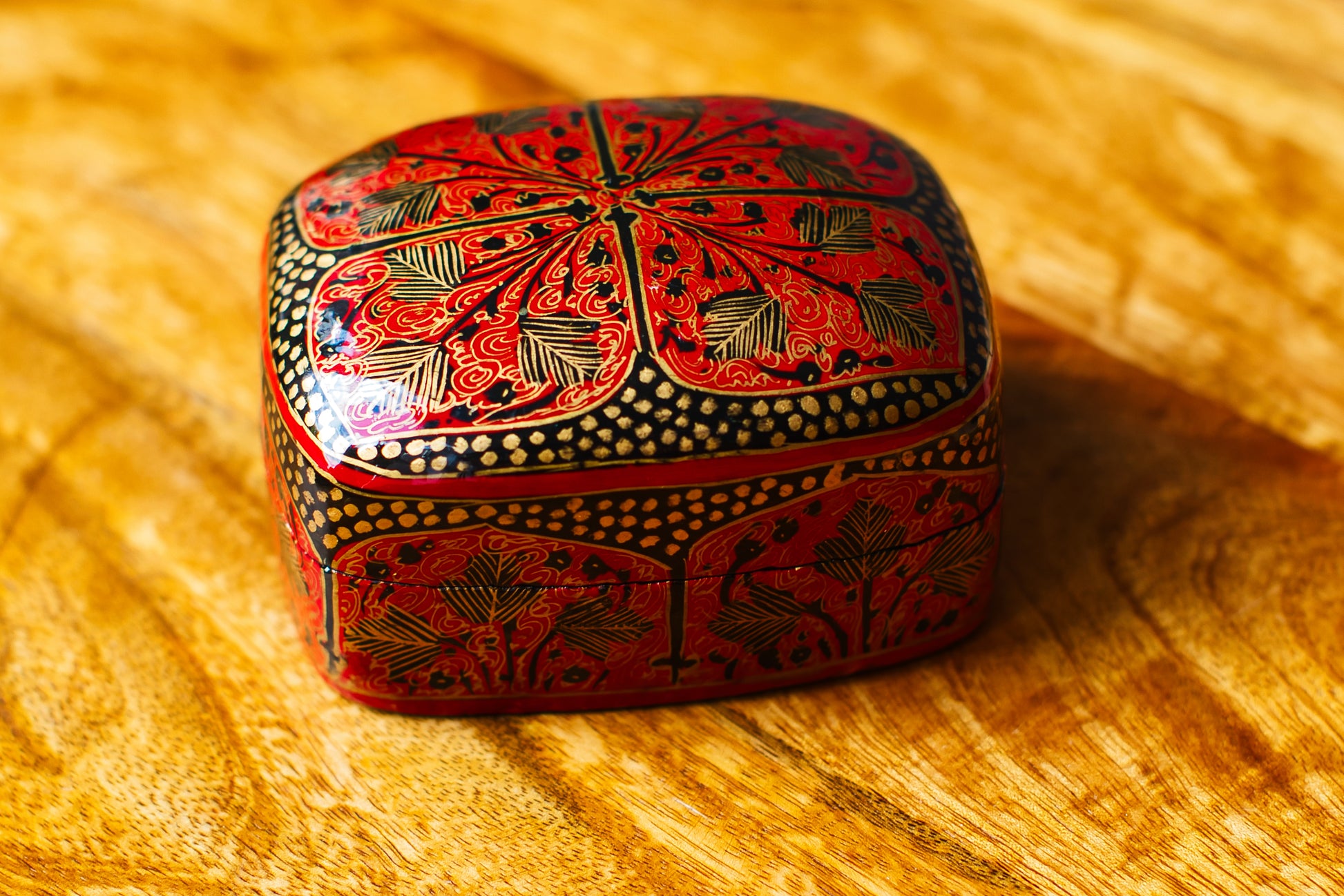 Hand-Painted Kashmiri Papier Mâché Jewelry Storage Box