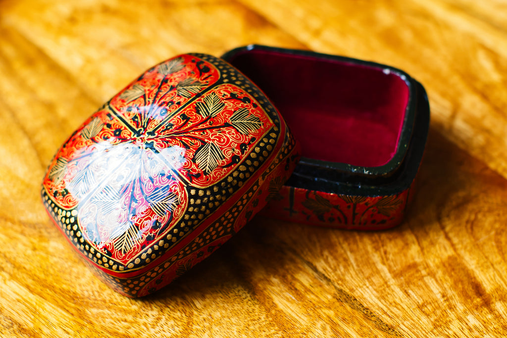Hand-Painted Kashmiri Papier Mâché Jewelry Storage Box