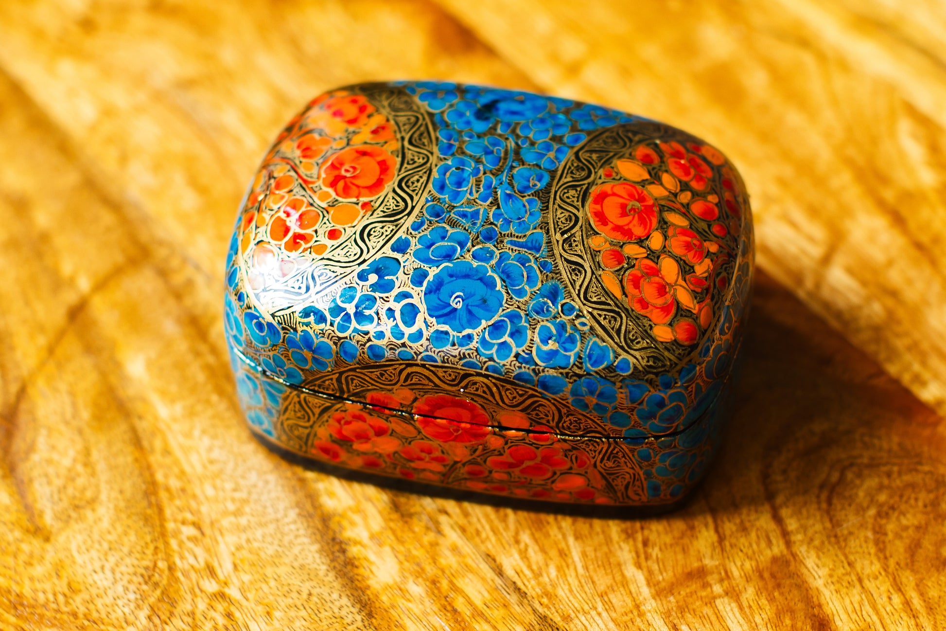 Hand-Painted Kashmiri Papier Mâché Jewelry Storage Box