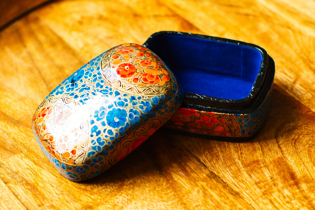 Hand-Painted Kashmiri Papier Mâché Jewelry Storage Box