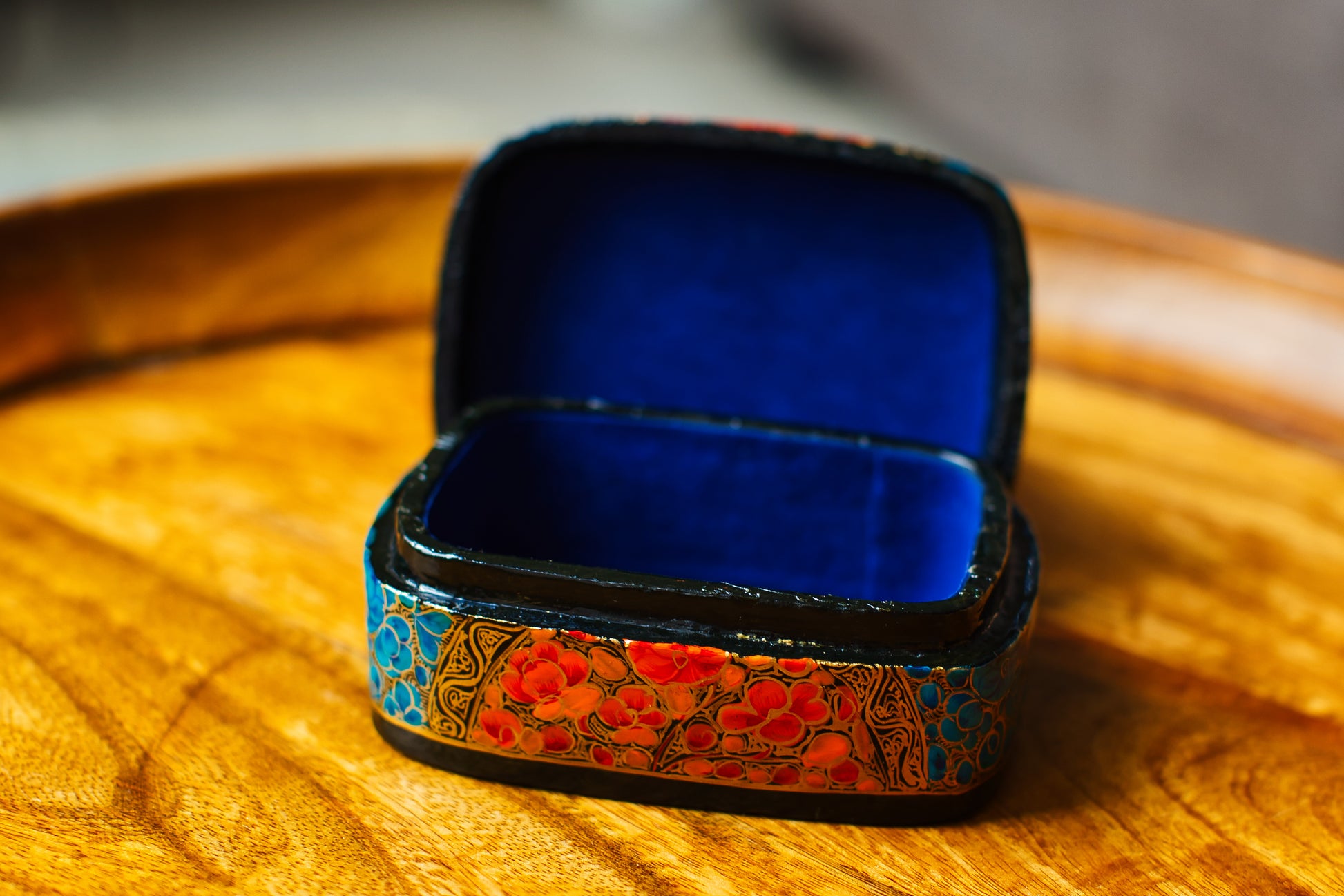 Hand-Painted Kashmiri Papier Mâché Jewelry Storage Box