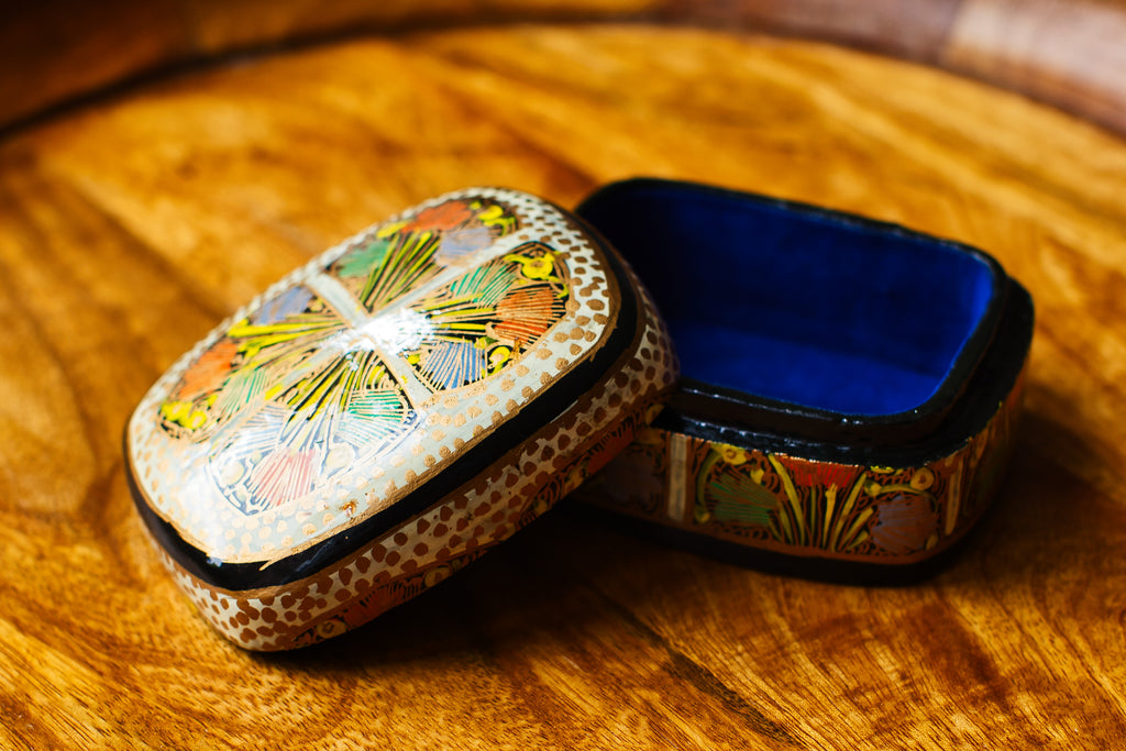 Hand-Painted Kashmiri Papier Mâché Jewelry Storage Box