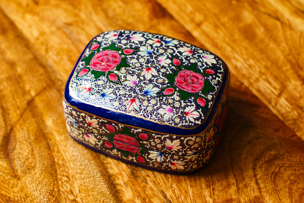 Hand-Painted Kashmiri Papier Mâché Jewelry Storage Box.